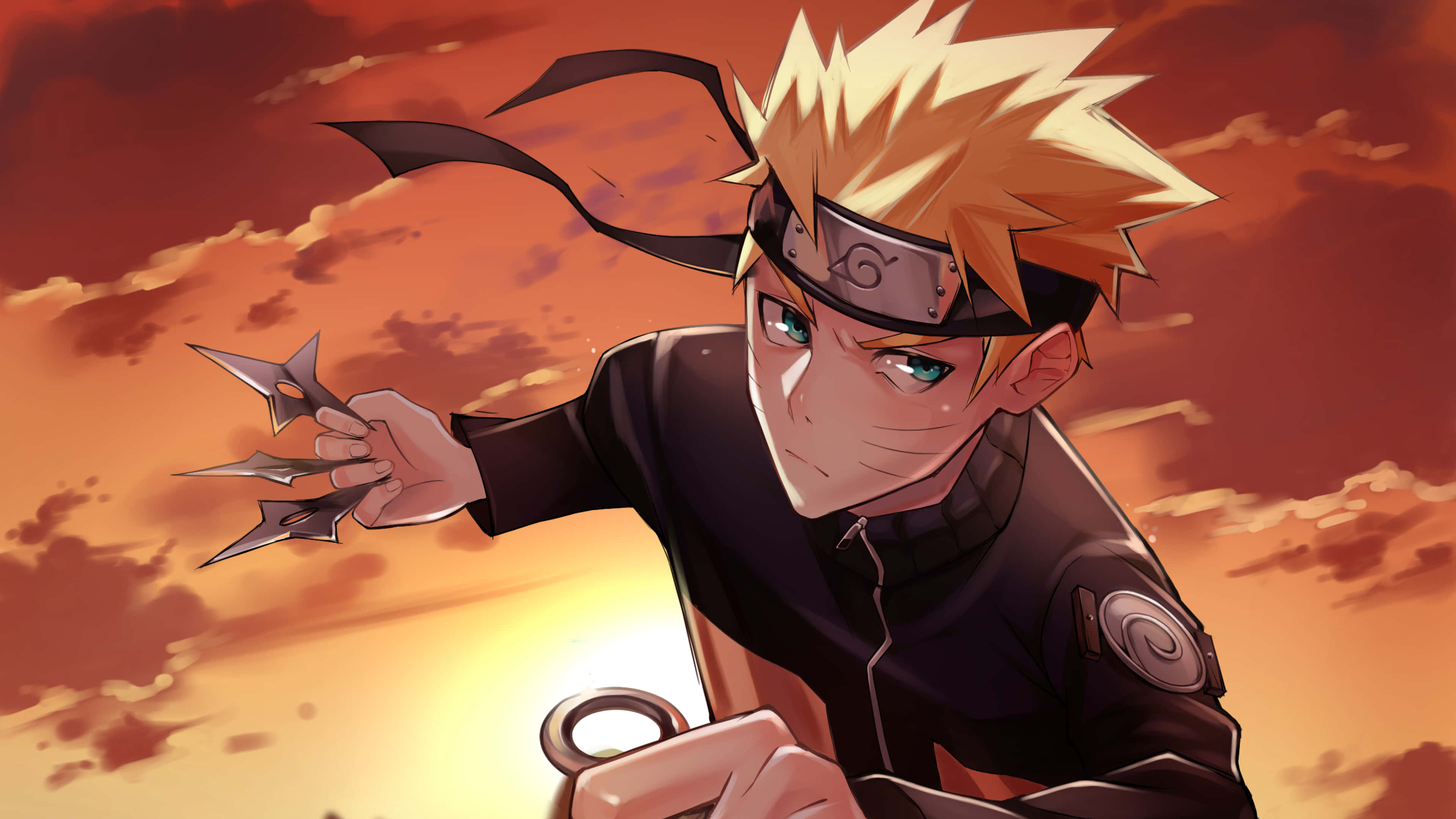 Naruto Uzumaki, black ninja gear, kunai, 4K Desktop Wallpaper