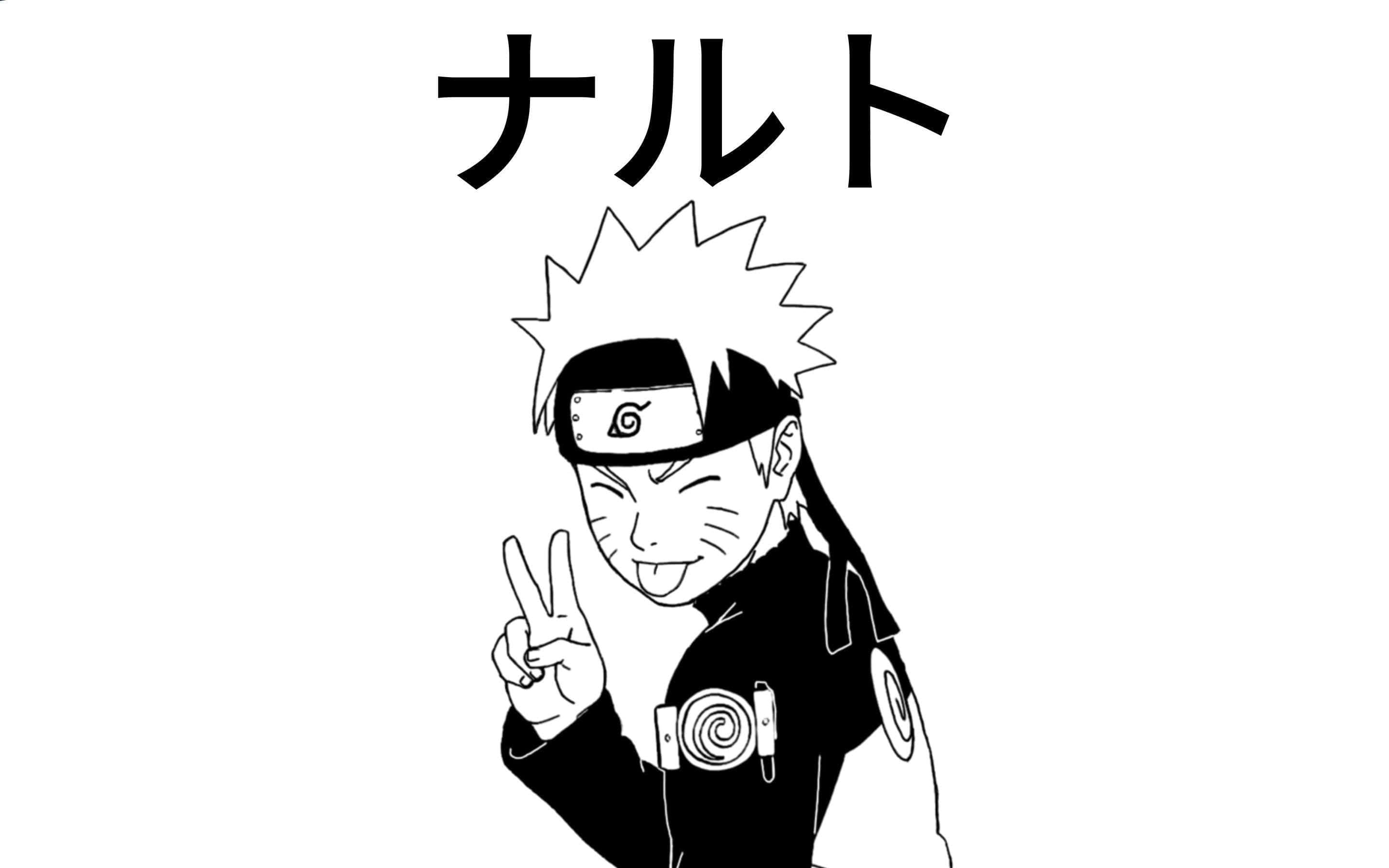 Naruto Uzumaki, black and white line art, smiling, 2K Desktop Wallpaper