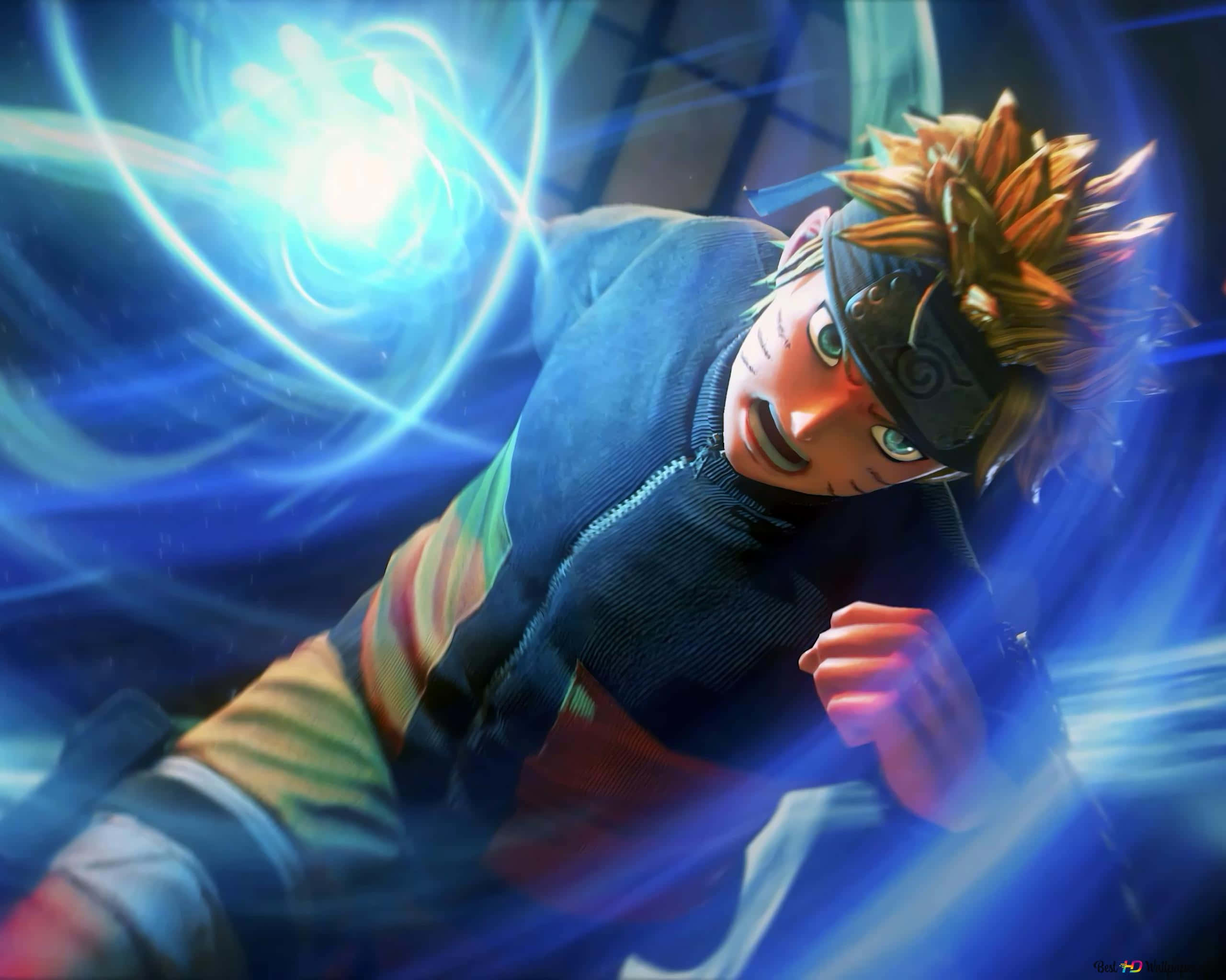 Naruto Uzumaki, blue chakra energy, dynamic pose, 2K Desktop Wallpaper
