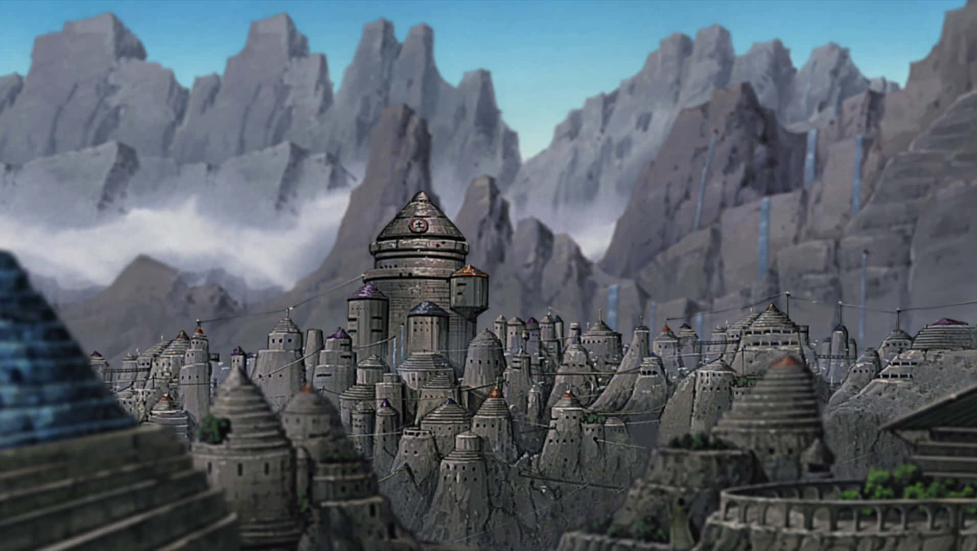 Naruto Village, sunset, stone fortress city, HD Desktop Wallpaper