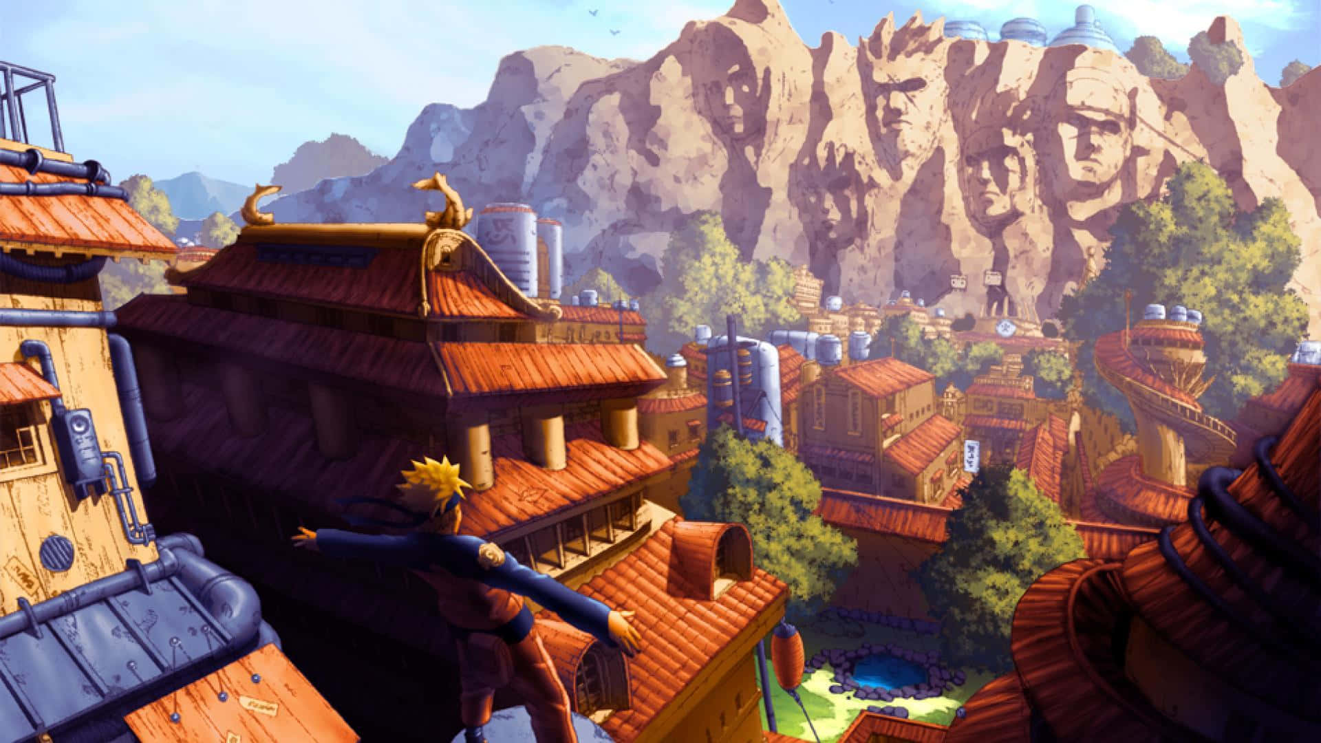 Naruto Village, Sunset, rooftops, Full HD Desktop Wallpaper