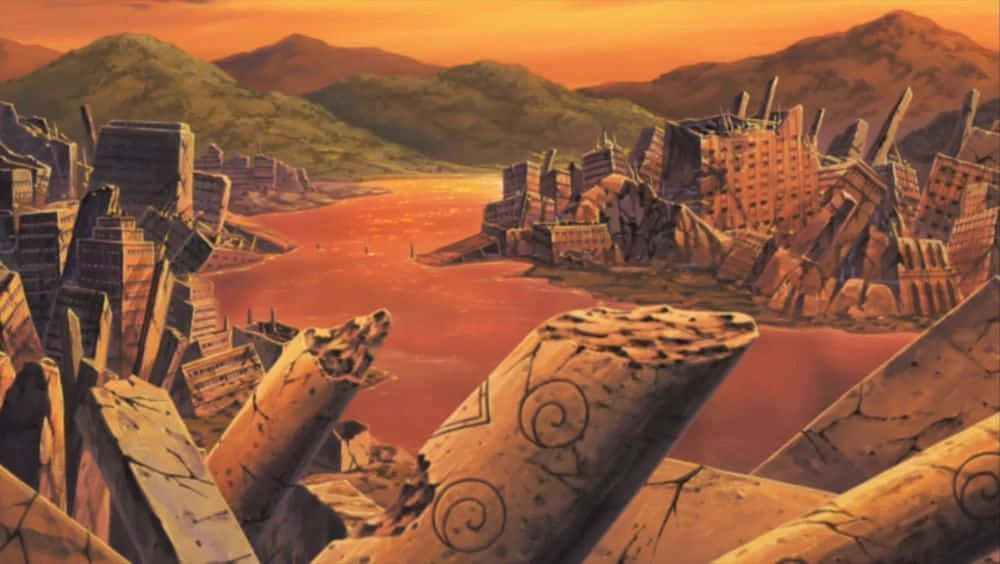 Naruto Village, crimson river, orange sky, SD Desktop Wallpaper