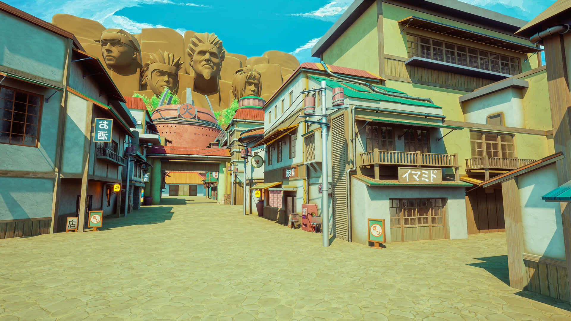 Naruto Village, anime-style street, Japanese village, Full HD Desktop Wallpaper