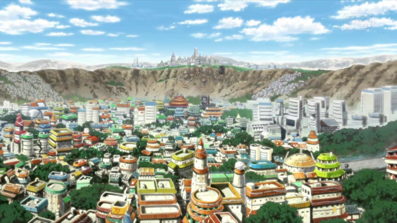 Naruto Village, anime cityscape, colorful traditional and modern buildings, HD Desktop Wallpaper