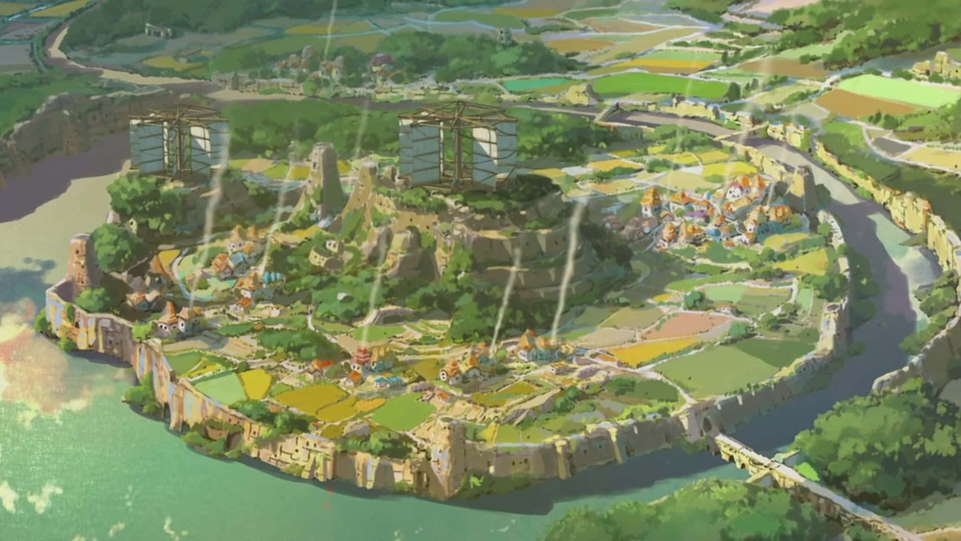 Naruto Village, Sunset, Aerial view, Full HD Desktop Wallpaper