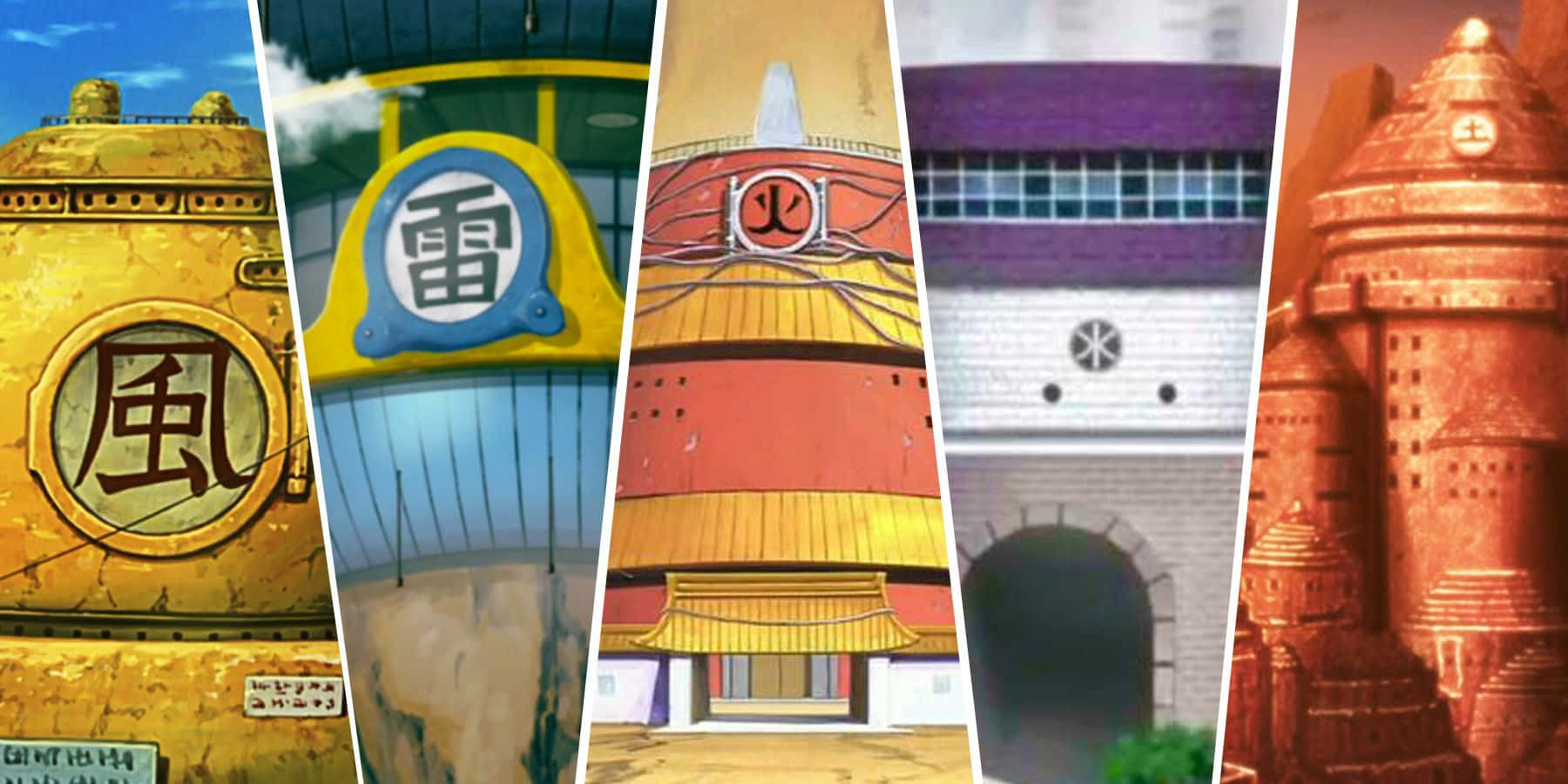 Naruto Village, anime village towers, elemental symbols, HD Desktop Wallpaper