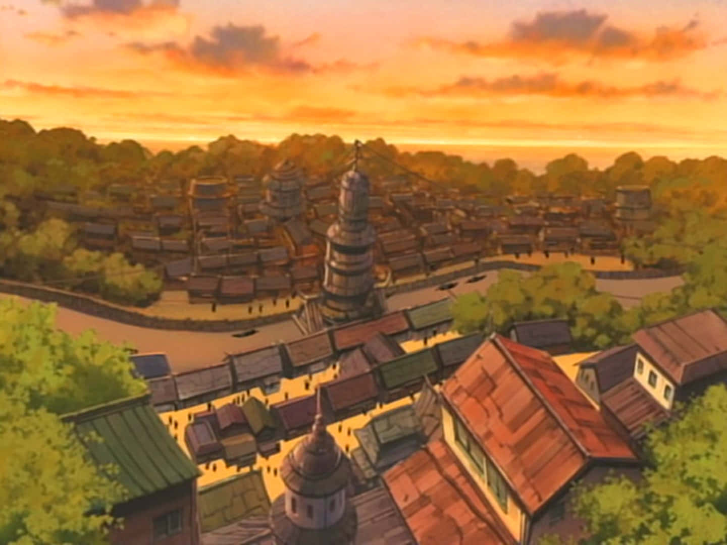 Naruto Village, sunset, traditional Japanese village, HD Desktop Wallpaper