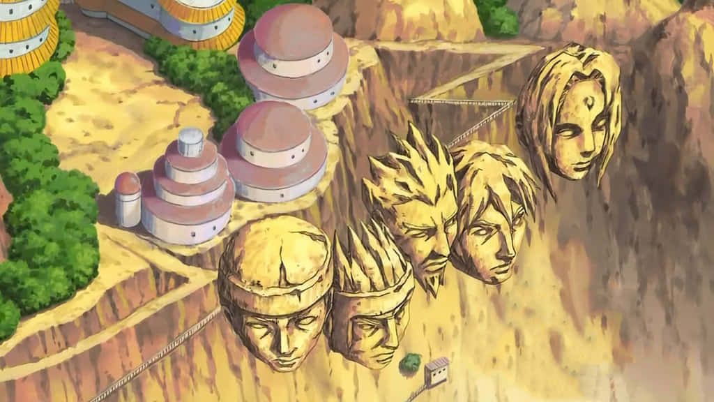 Naruto Village, stone heads, cliffside, SD Desktop Wallpaper