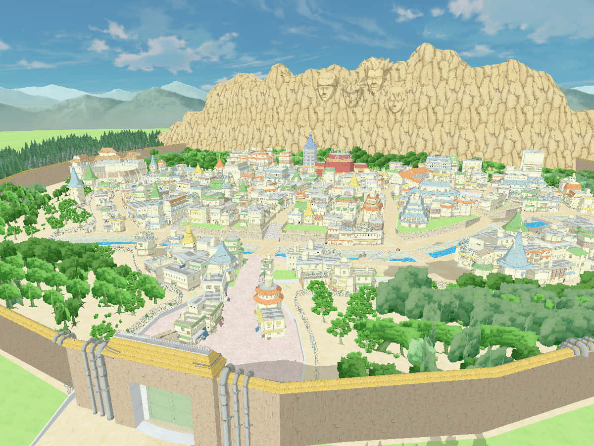 Naruto Village, anime-style town, valley, SD Desktop Wallpaper
