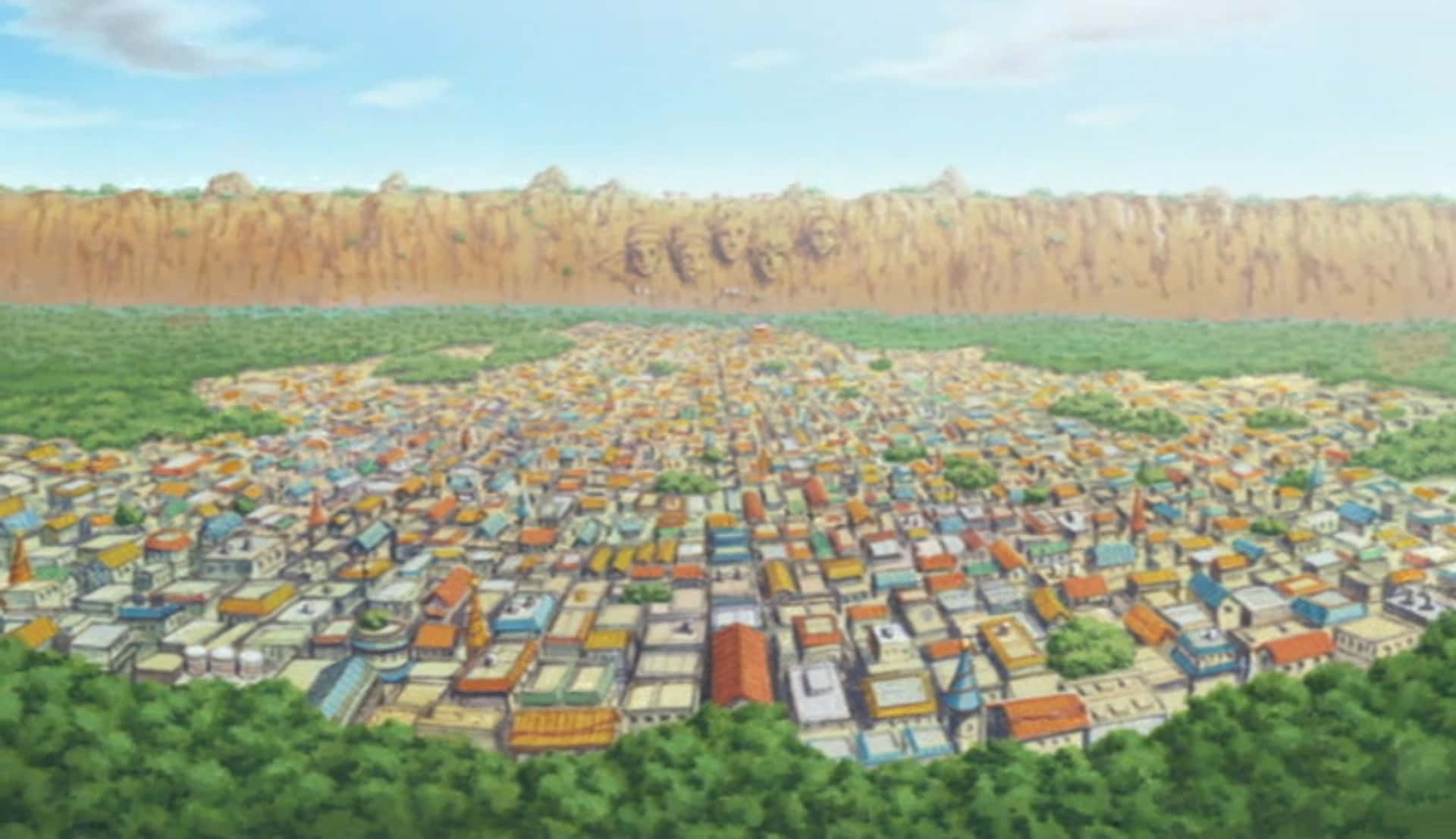 Naruto Village, anime city, valley, Full HD Desktop Wallpaper