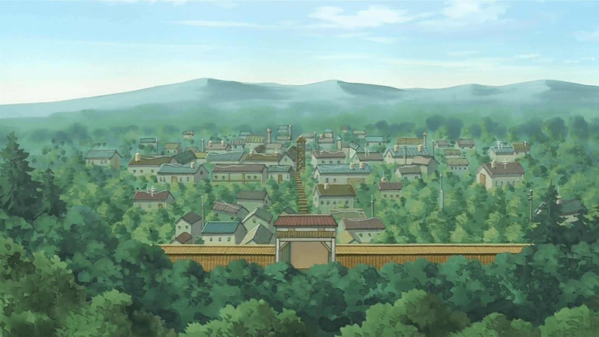 Naruto Village, anime village, lush green forests, Full HD Desktop Wallpaper