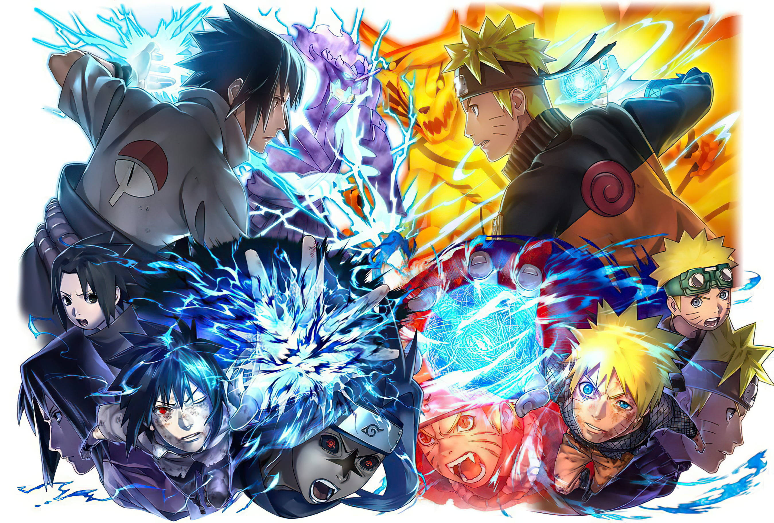 Naruto, Sasuke, chakra attacks, 2K Desktop Wallpaper