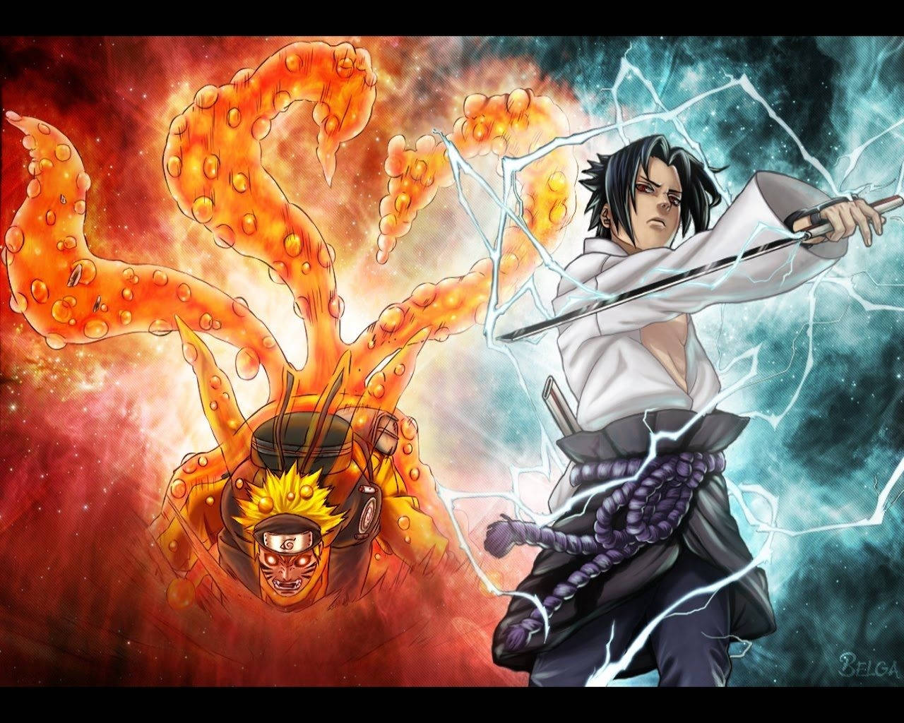Naruto, Sasuke, lightning sword, HD Desktop Wallpaper
