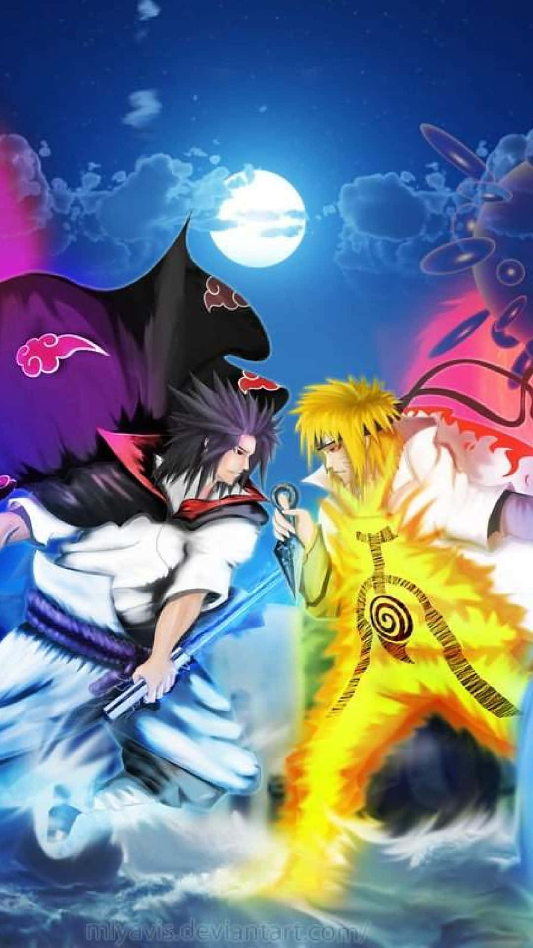 Naruto, Sasuke, full moon, Full HD Phone Wallpaper