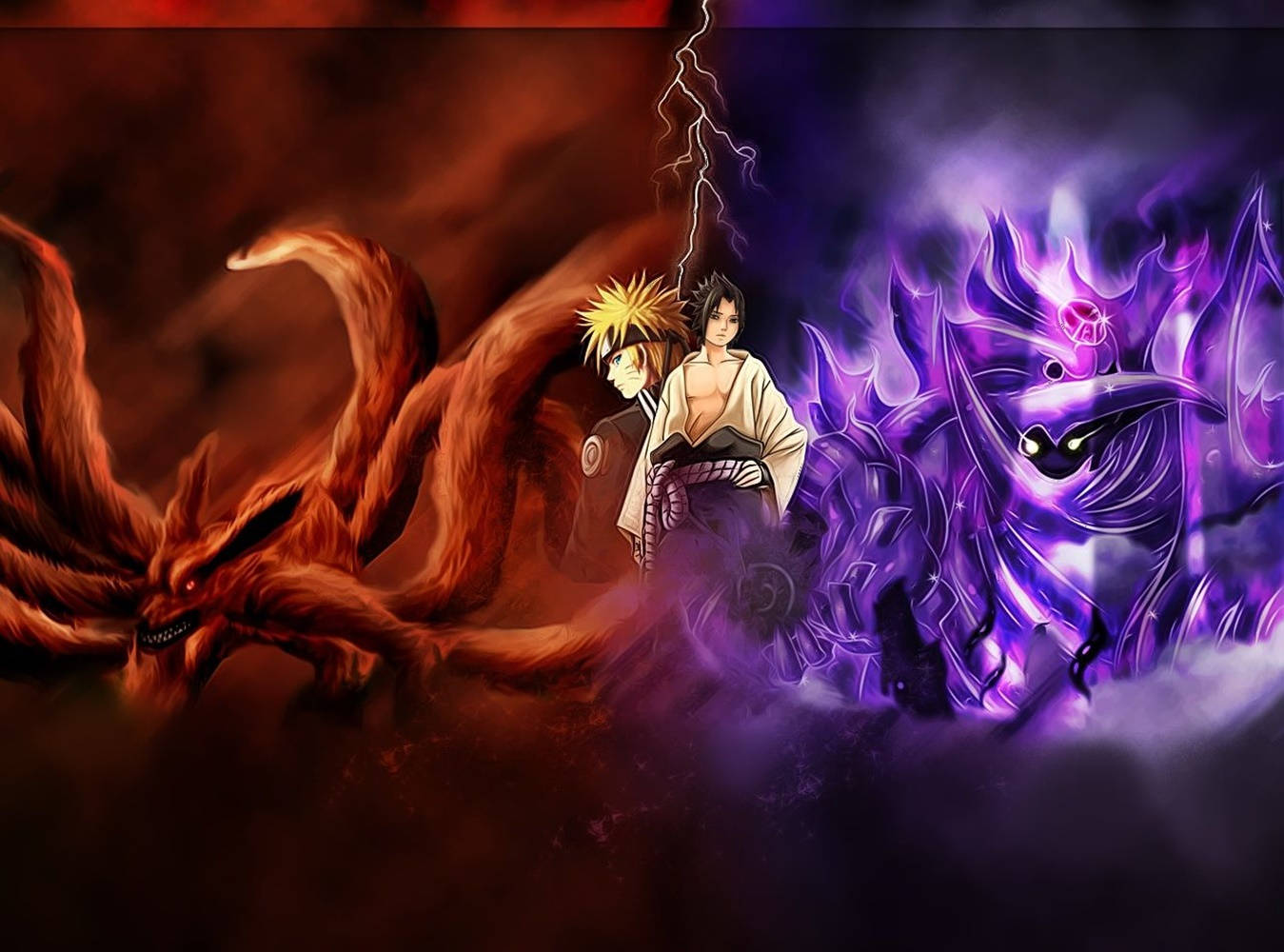 Sasuke, Naruto, nine-tailed fox, HD Desktop Wallpaper