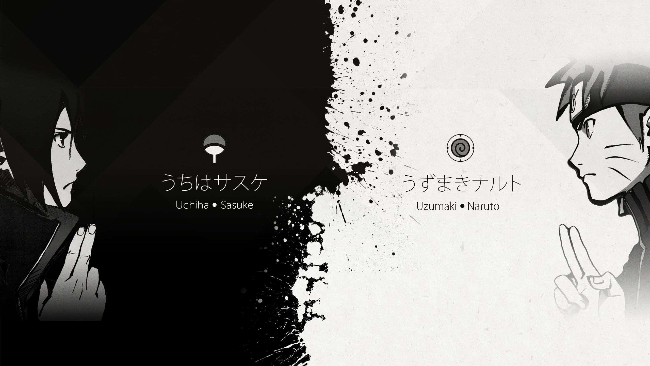 Naruto, white design, black and white ink-splatter divide, 2K Desktop Wallpaper