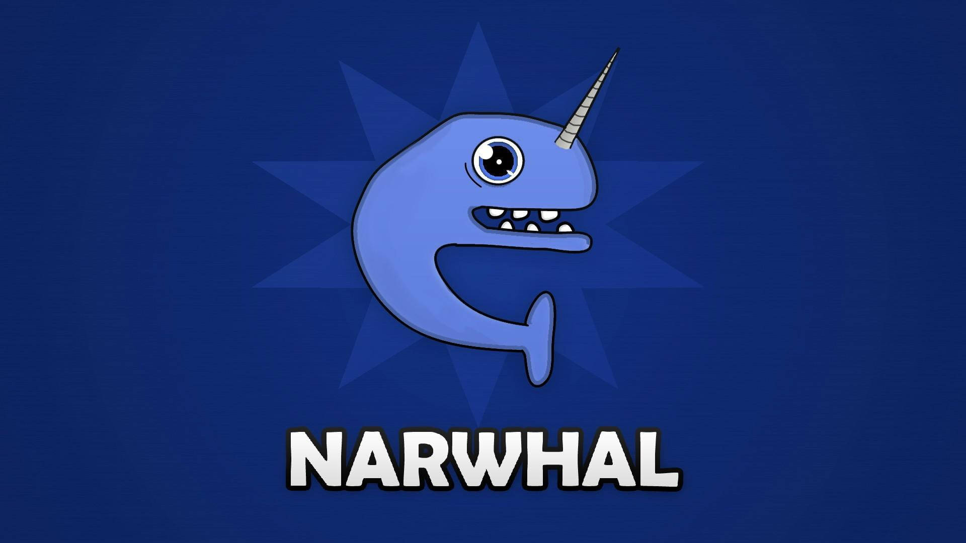Funny Narwhal Art, cartoon blue narwhal, spiral tusk, Full HD Desktop Wallpaper