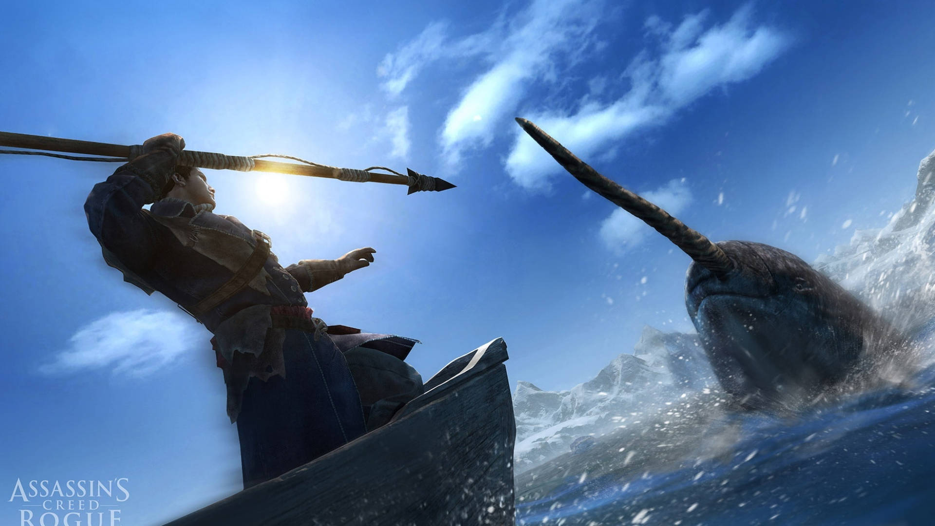 Narwhal, boat, spear, Full HD Desktop Wallpaper