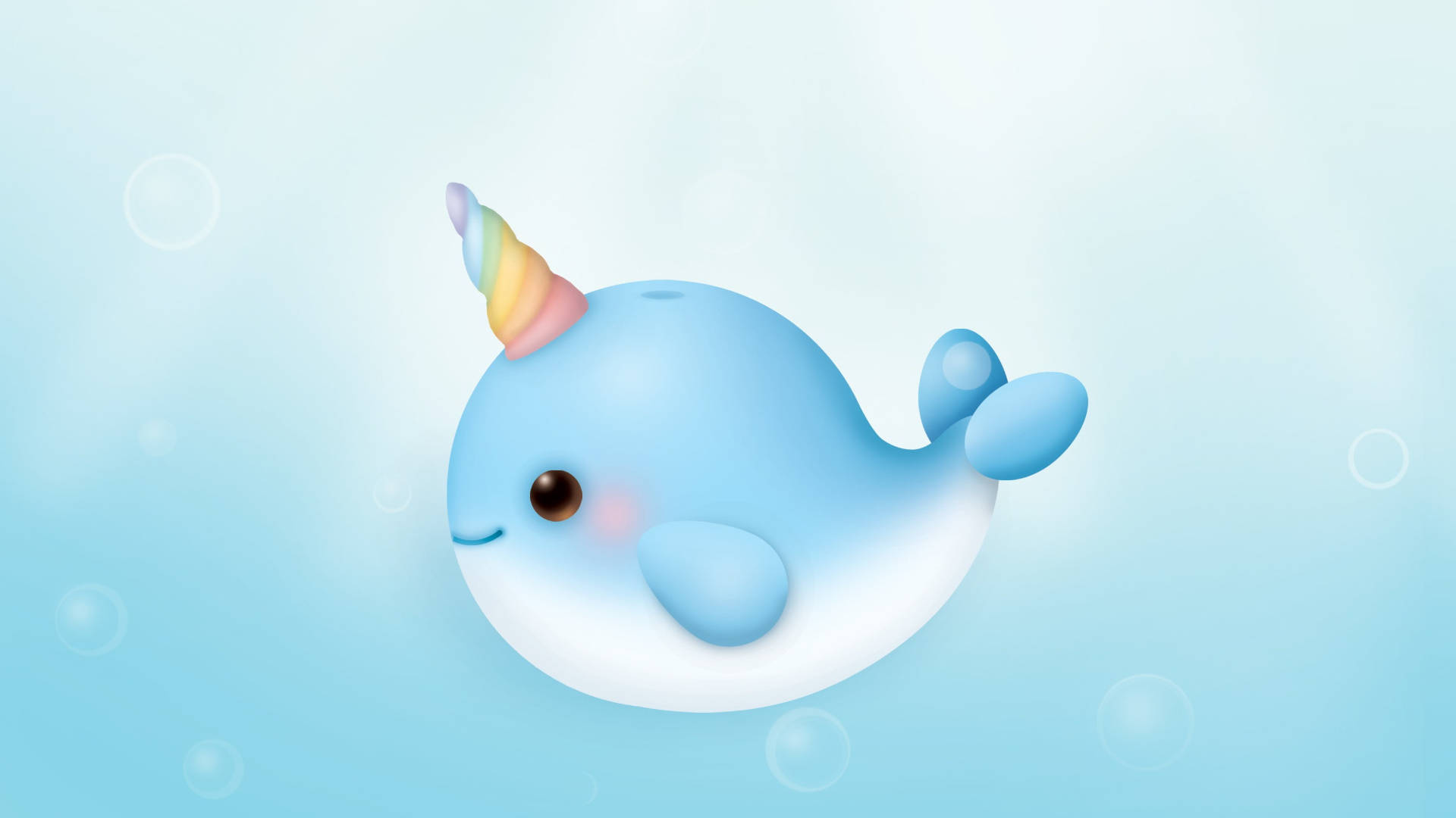 baby blue narwhal, blue narwhal, rainbow horn, Full HD Desktop Wallpaper