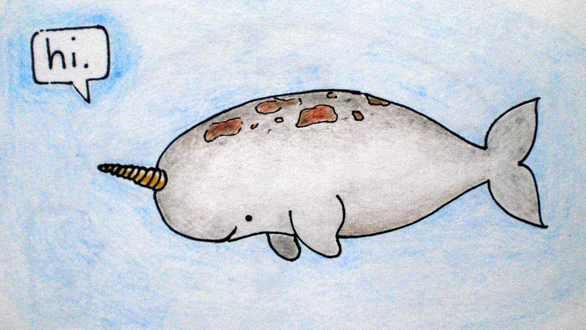 narwhal, yellow tusk, brown spots, Full HD Desktop Wallpaper