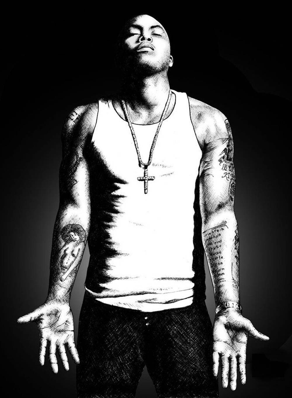 Nas, tattooed man, white tank top, HD Phone Wallpaper