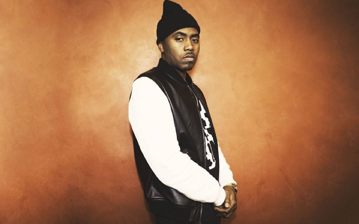 Nas, black beanie, leather vest, HD Desktop Wallpaper