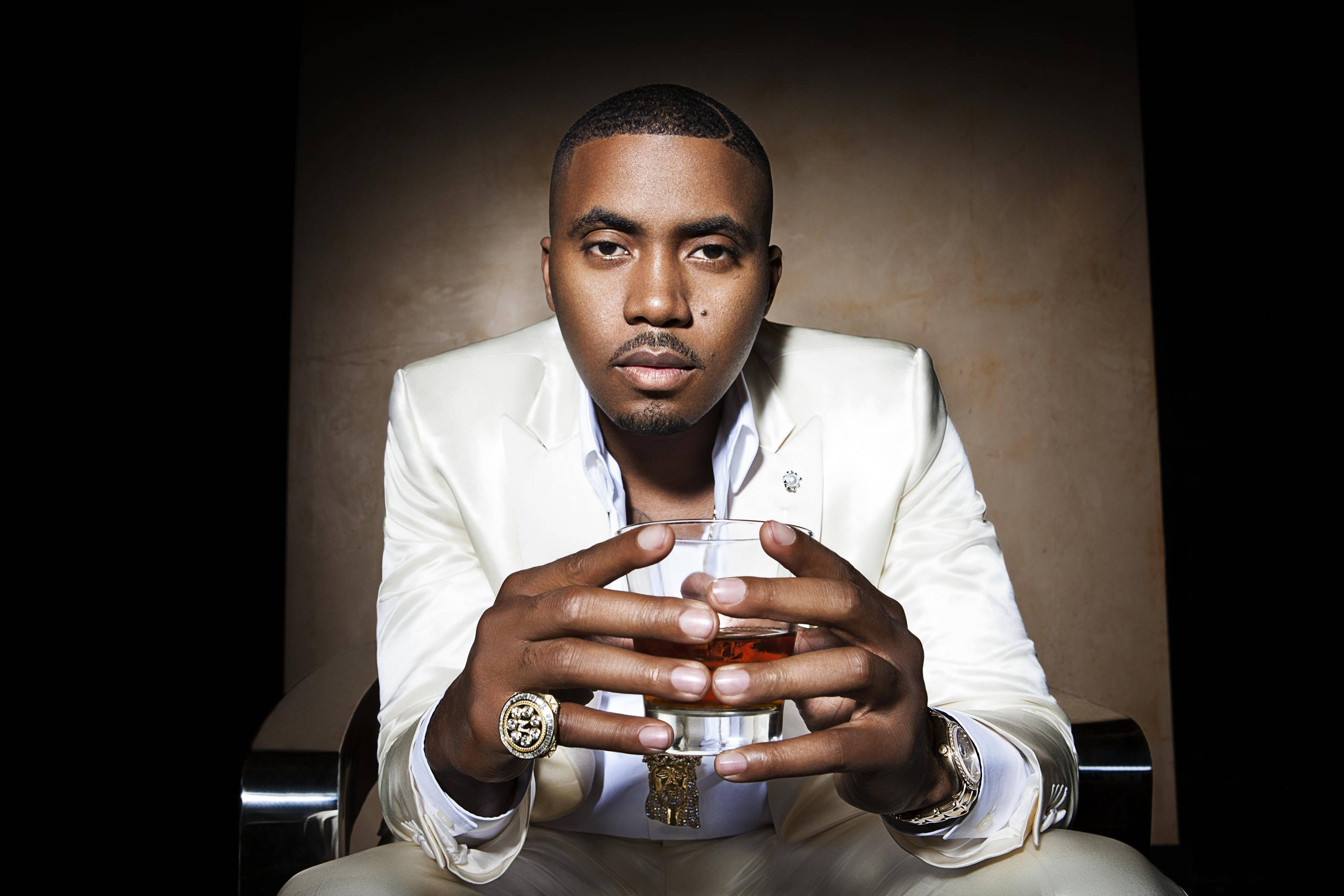 Nas, Bye Baby, white suit, 2K Desktop Wallpaper