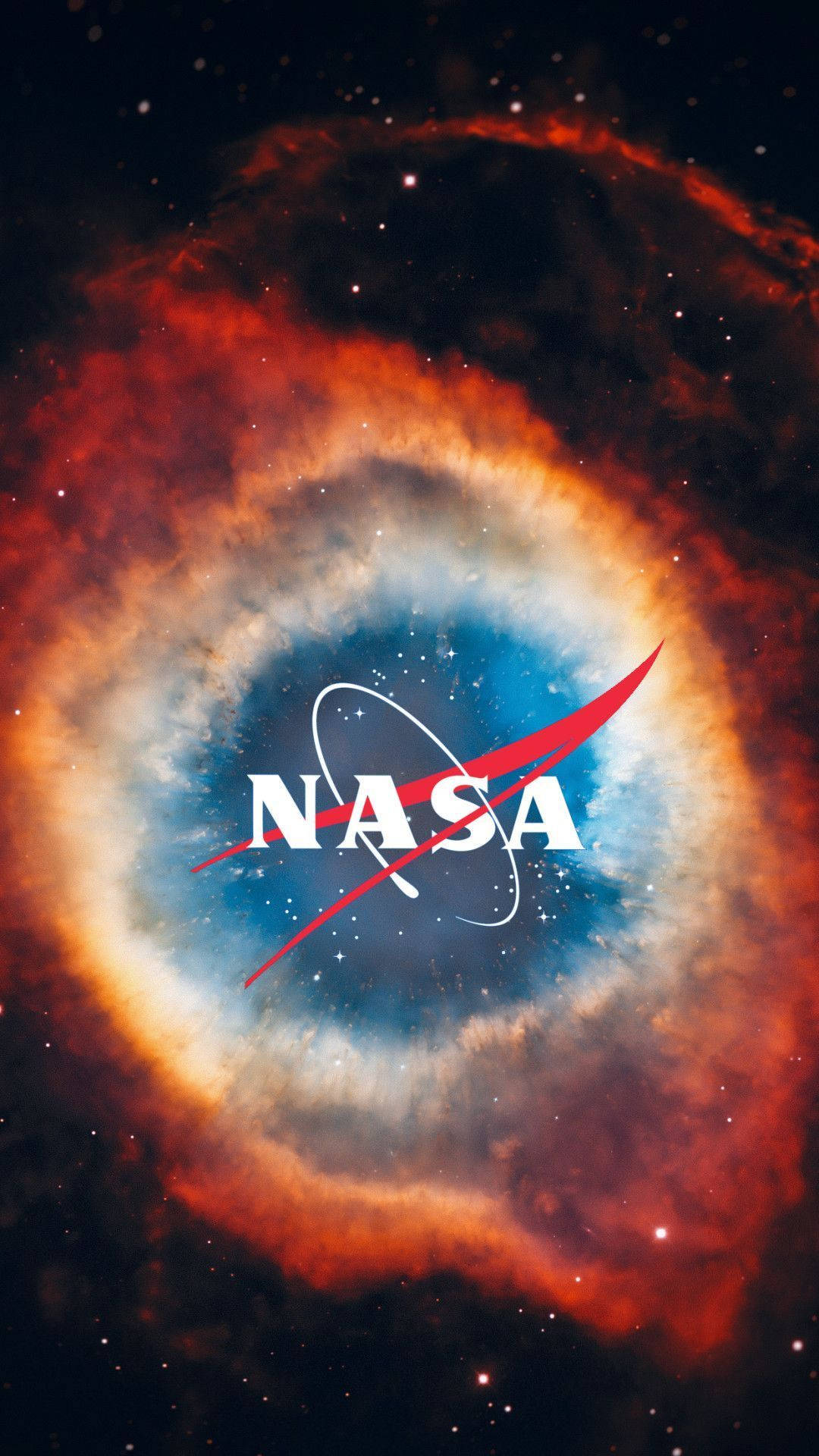 NASA logo, vibrant cosmic nebula, swirling red orange and blue clouds, Full HD Phone Wallpaper