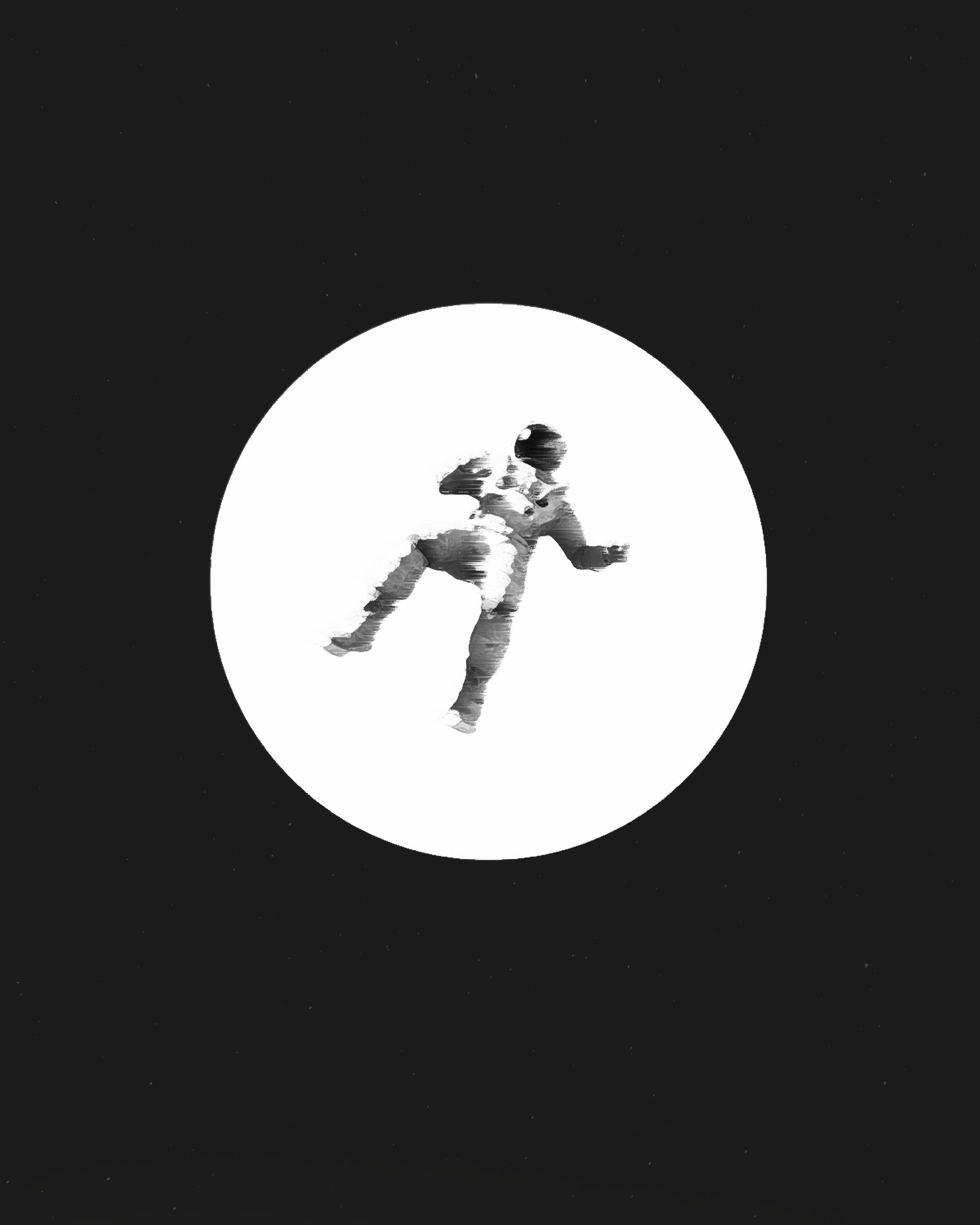glitching astronaut, monochrome astronaut, starry black void, 2K Phone Wallpaper
