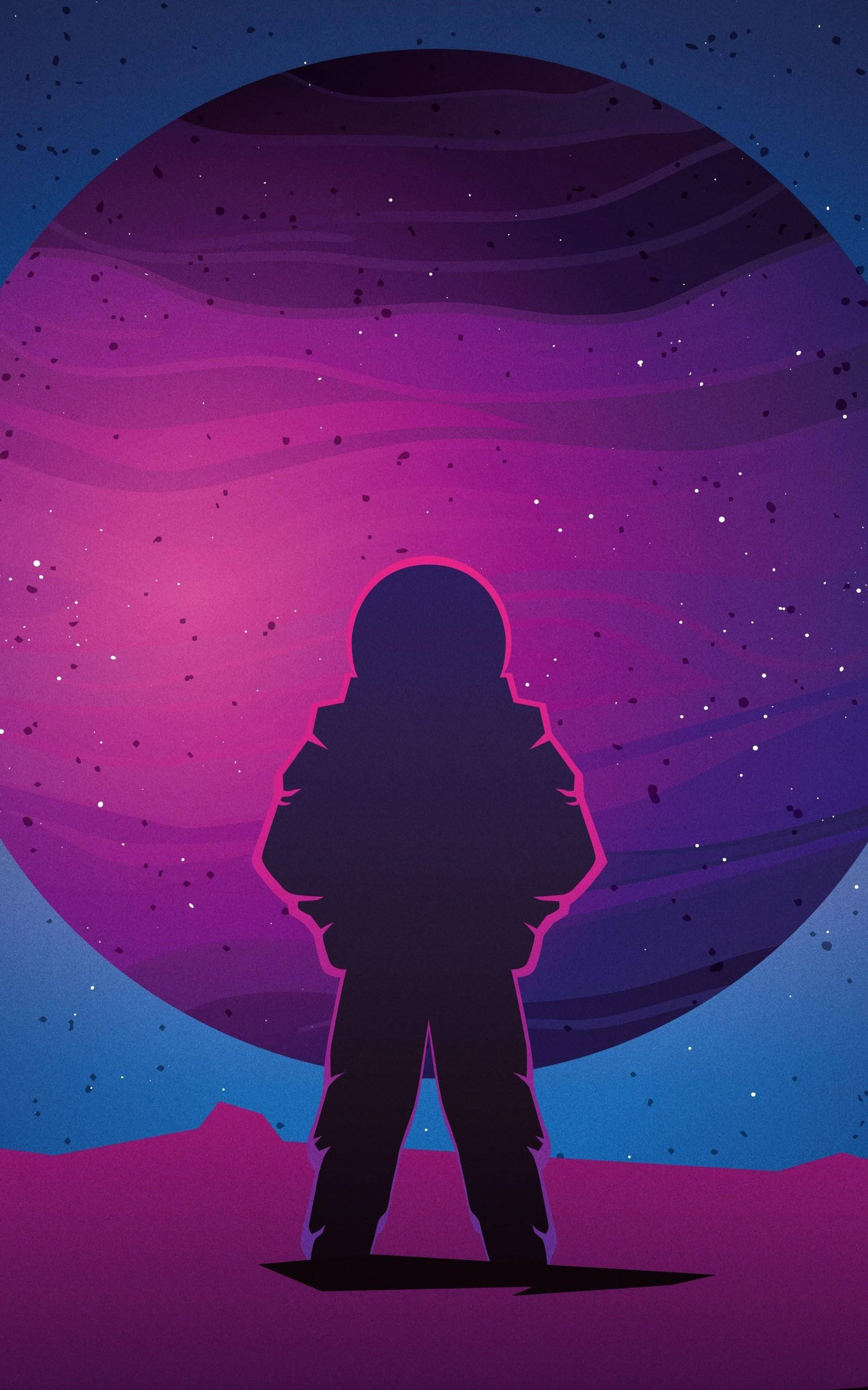 astronaut silhouette, purple alien planet, swirling cosmic nebula, 2K Phone Wallpaper