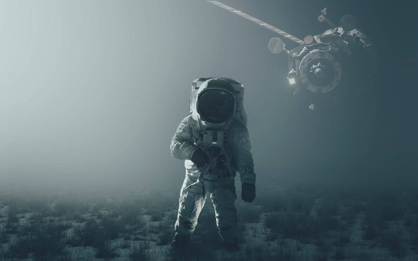 astronaut, space rover, misty alien landscape, HD Desktop Wallpaper
