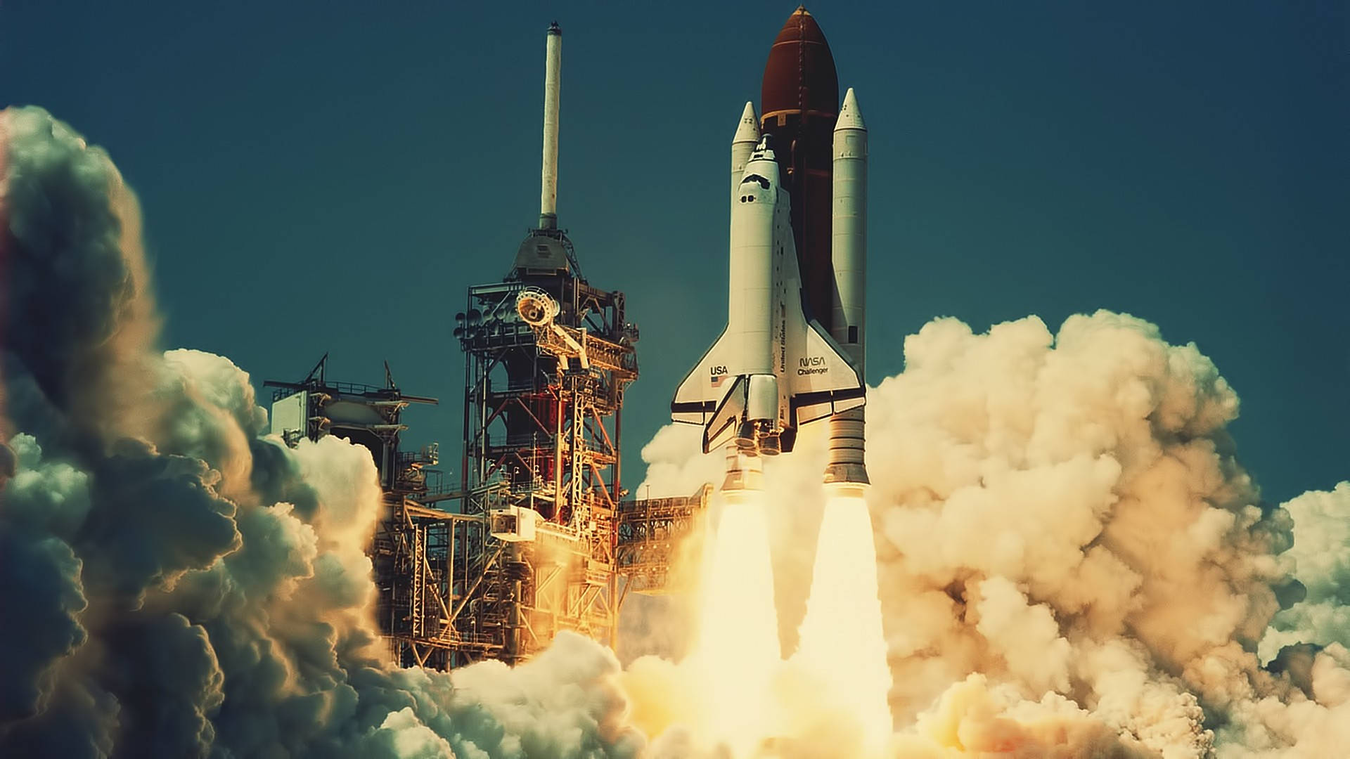 NASA Houston, space shuttle, fiery engines, Full HD Desktop Wallpaper