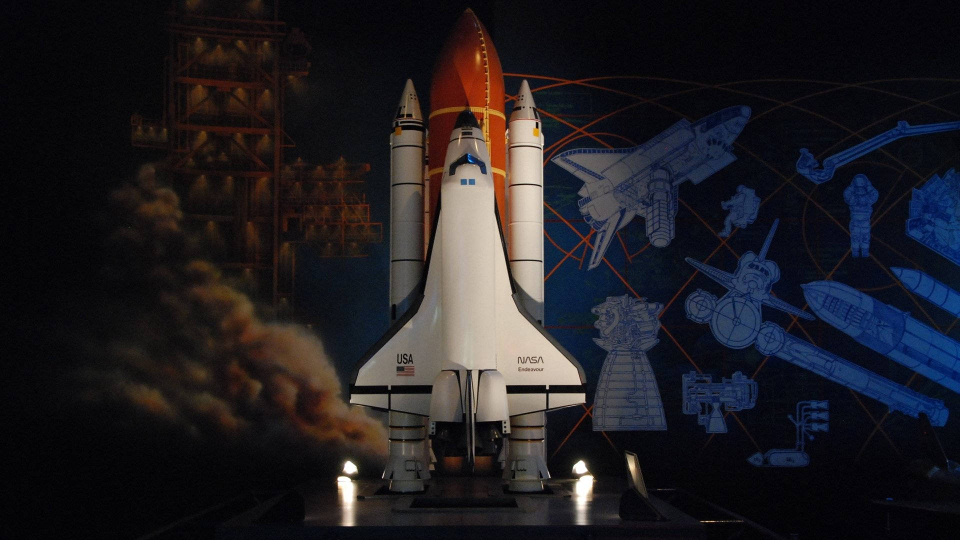 NASA Houston, space shuttle model, smoke effects, Full HD Desktop Wallpaper
