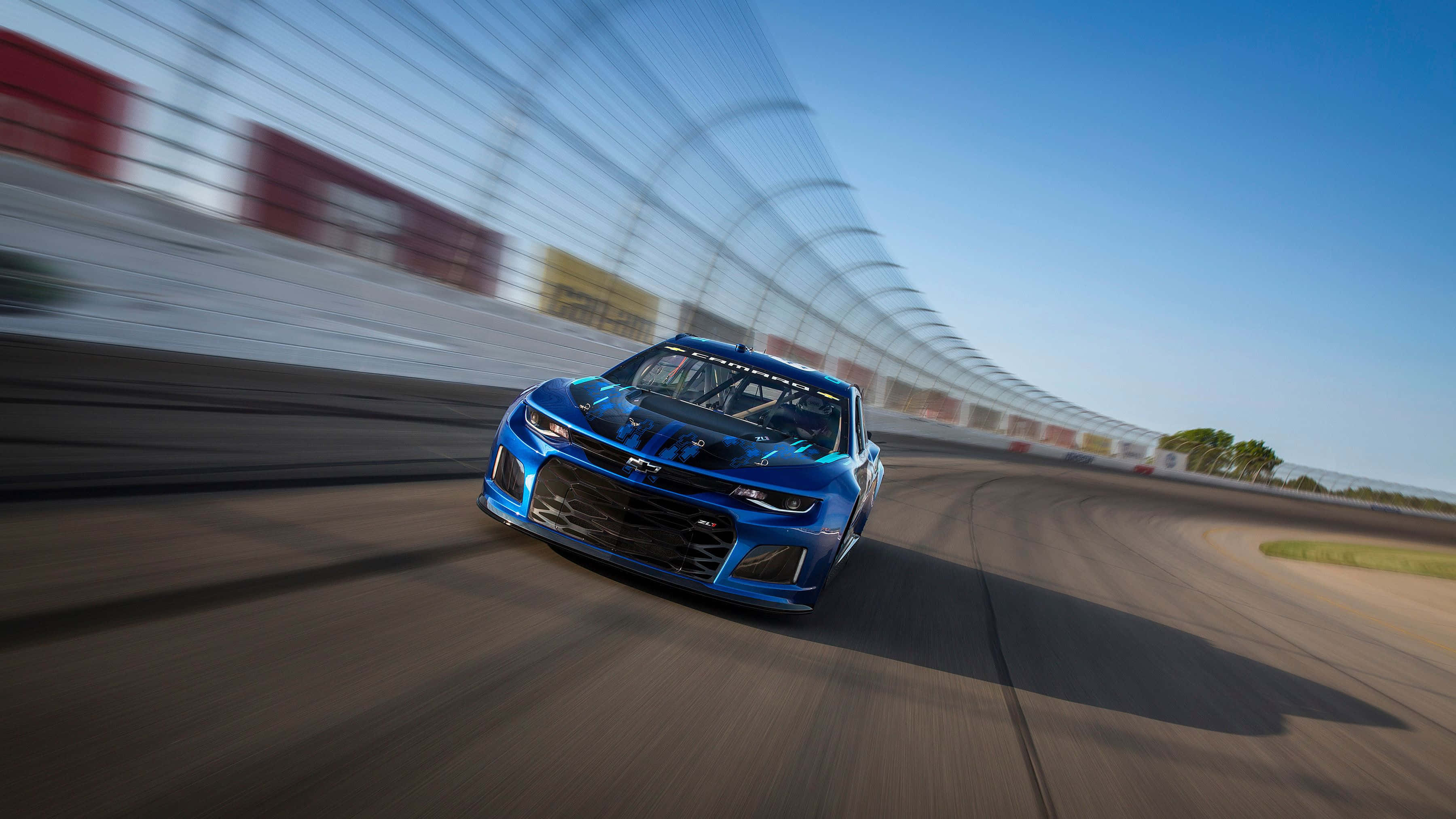 NASCAR, vibrant blue, curved track, 2K Desktop Wallpaper