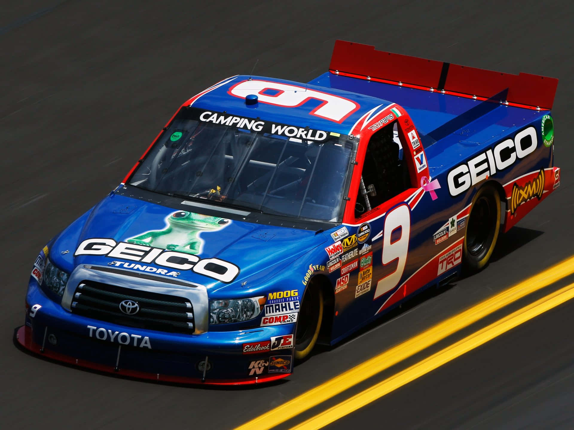 NASCAR, blue and red, #9 GEICO Toyota Tundra, Full HD Desktop Wallpaper