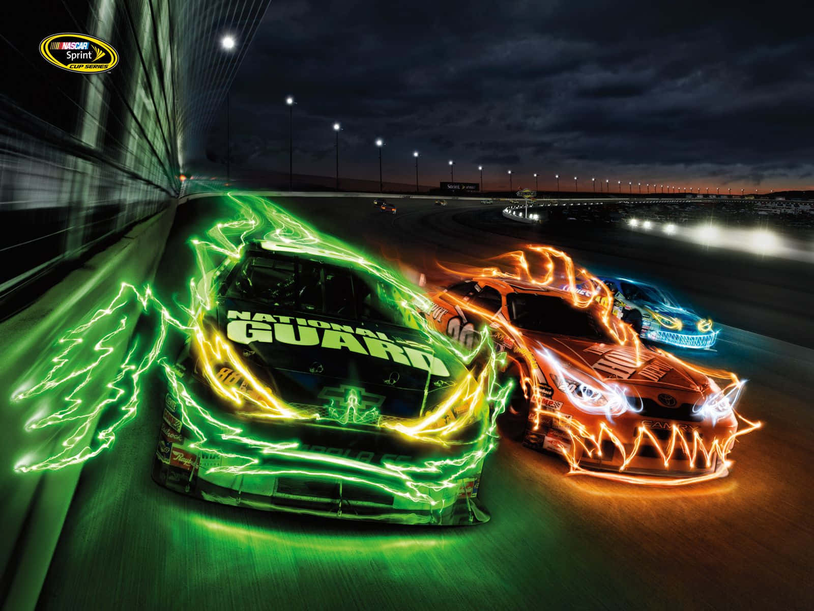 NASCAR, Neon Lights, night, HD Desktop Wallpaper