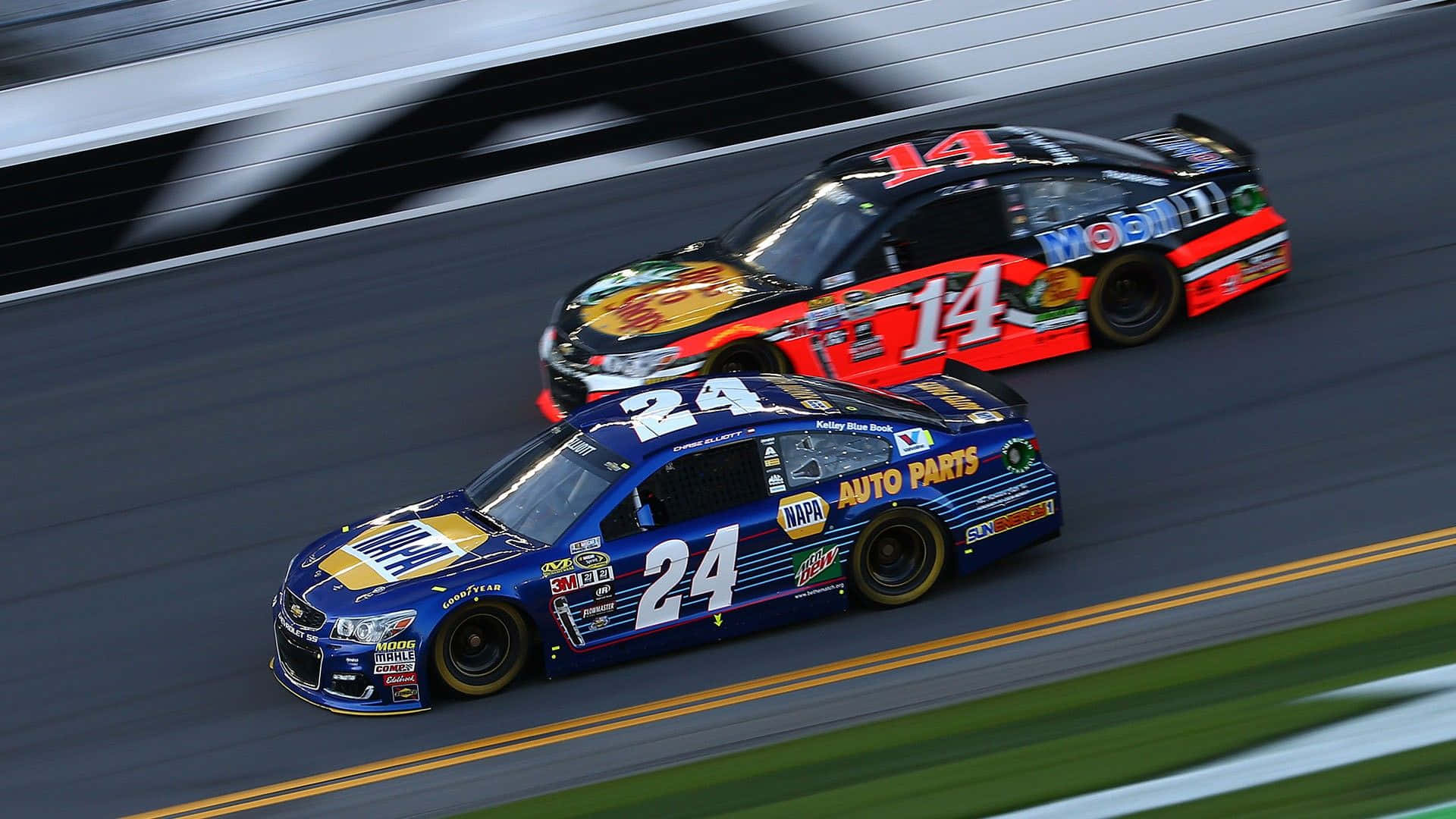 NASCAR, Red And Blue, race cars, Full HD Desktop Wallpaper