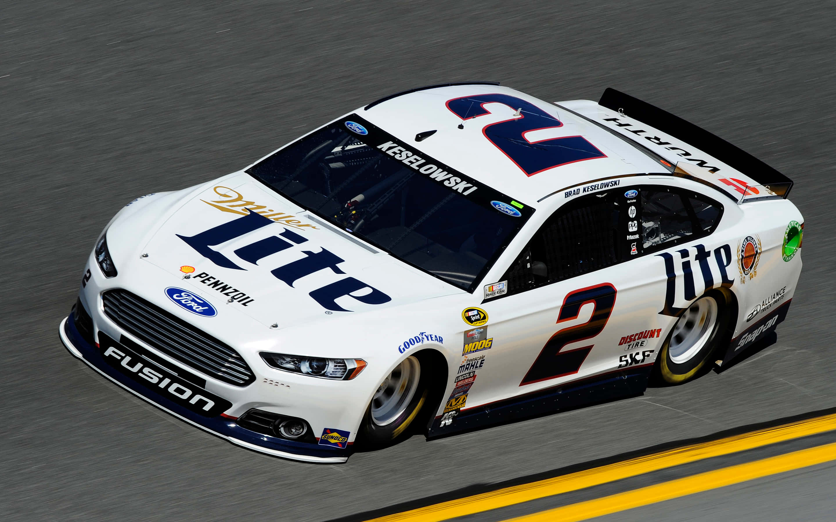 NASCAR, white, #2 Miller Lite Ford Fusion, 2K Desktop Wallpaper