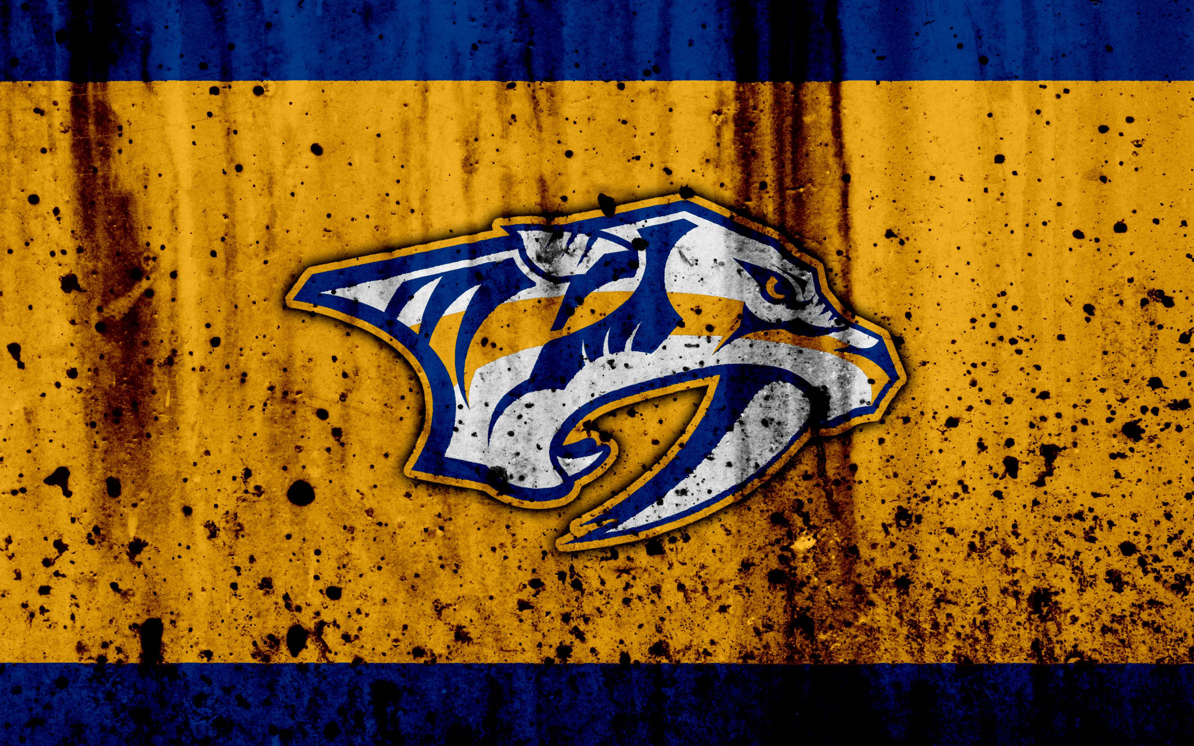 Nashville Predators, blue and gold stripes, rust stains, 4K Desktop Wallpaper
