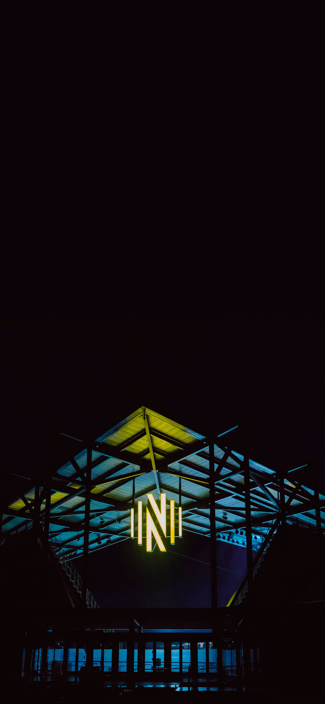 Nashville SC Stadium, neon yellow, blue lights, 2K Phone Wallpaper