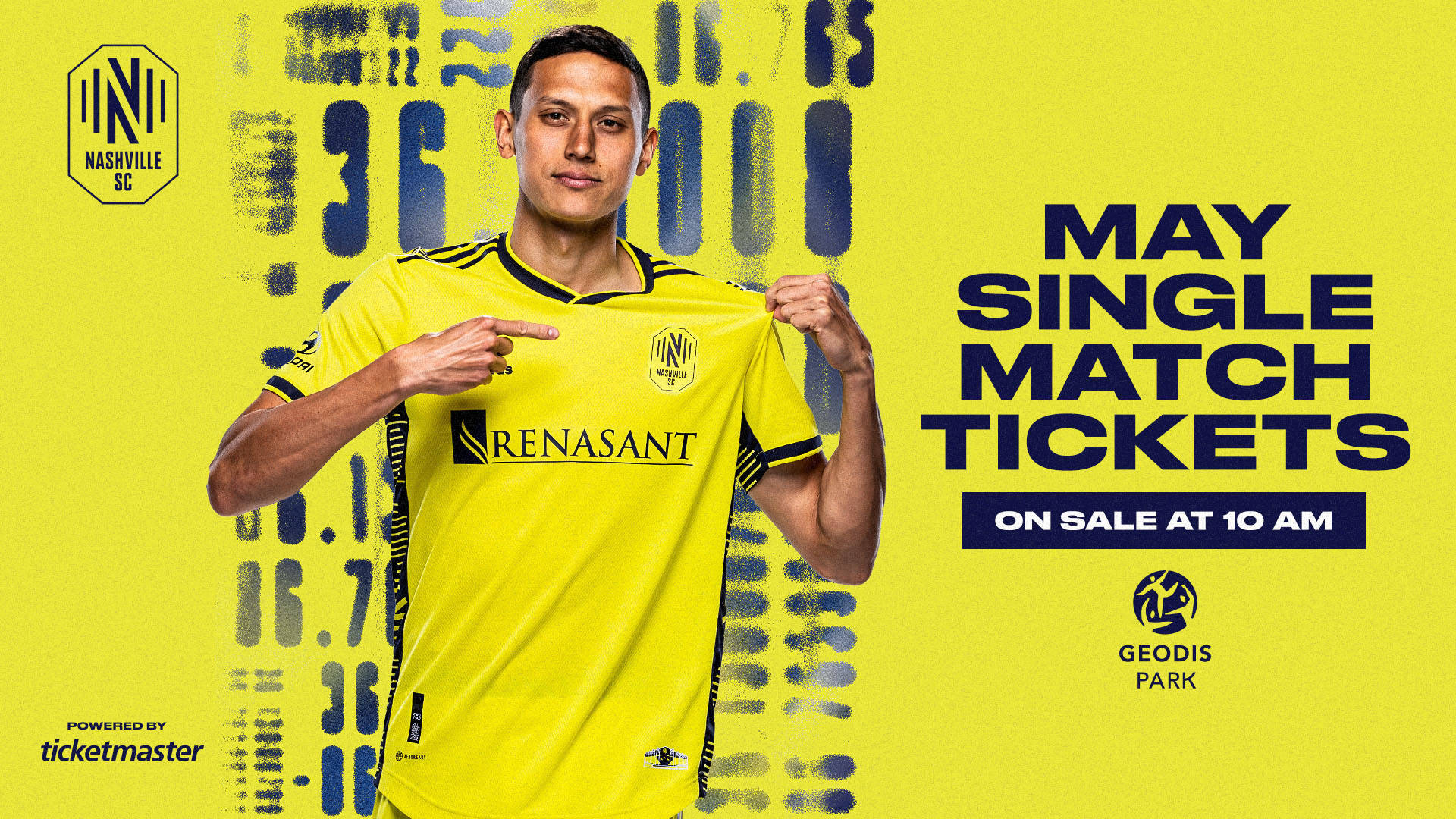 Nashville SC, bright yellow, blue graphic background, Full HD Desktop Wallpaper