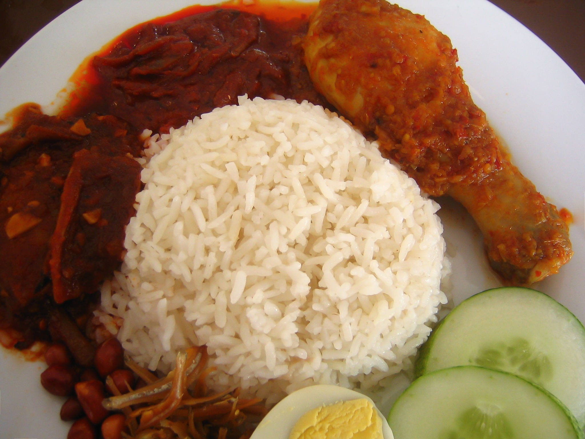 Nasi Lemak, steamed white rice, spicy chicken curry, Full HD Desktop Wallpaper