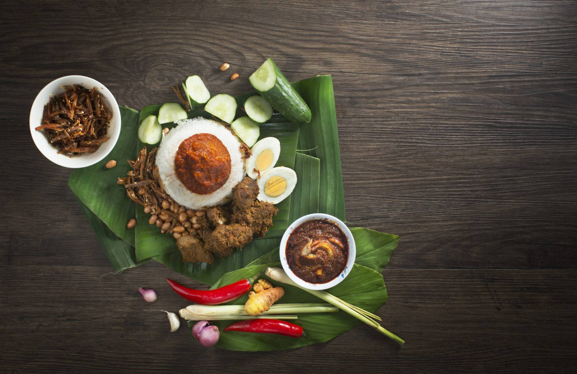 nasi lemak, banana leaf, cucumber slices, Full HD Desktop Wallpaper