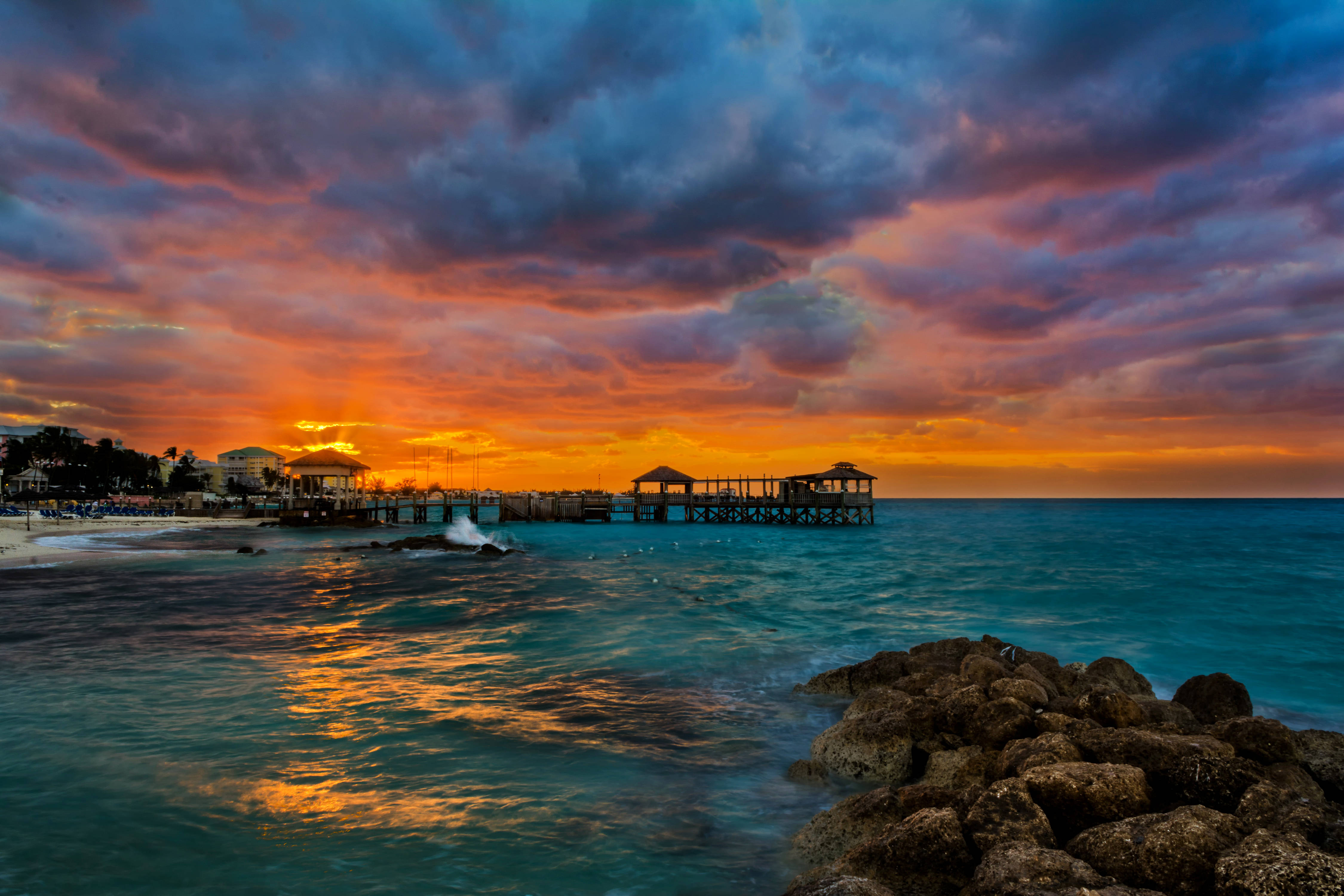 Nassau Bahamas, pier, sunset, 4K Desktop Wallpaper