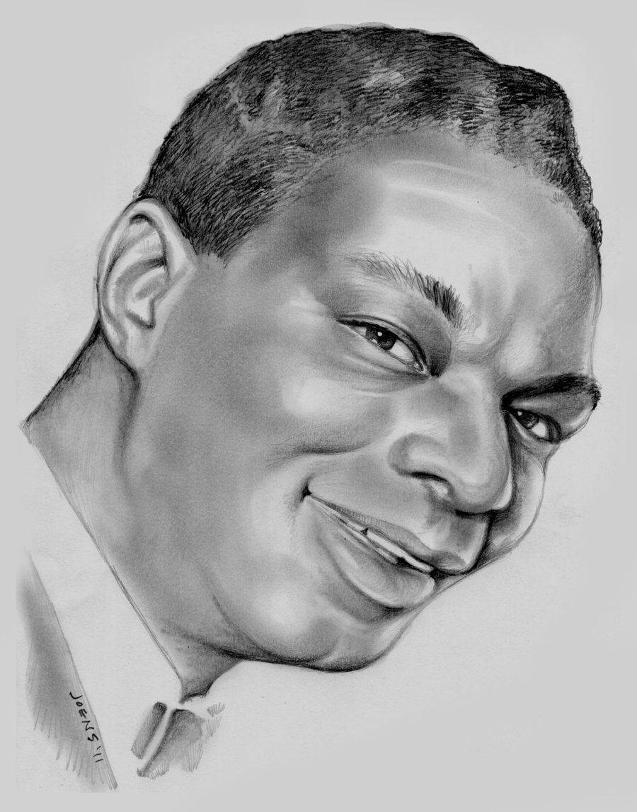 Nat King Cole, pencil drawing, collared shirt, SD Phone Wallpaper