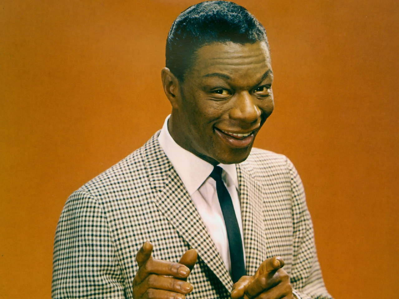 Nat King Cole, checkered suit, orange backdrop, HD Desktop Wallpaper