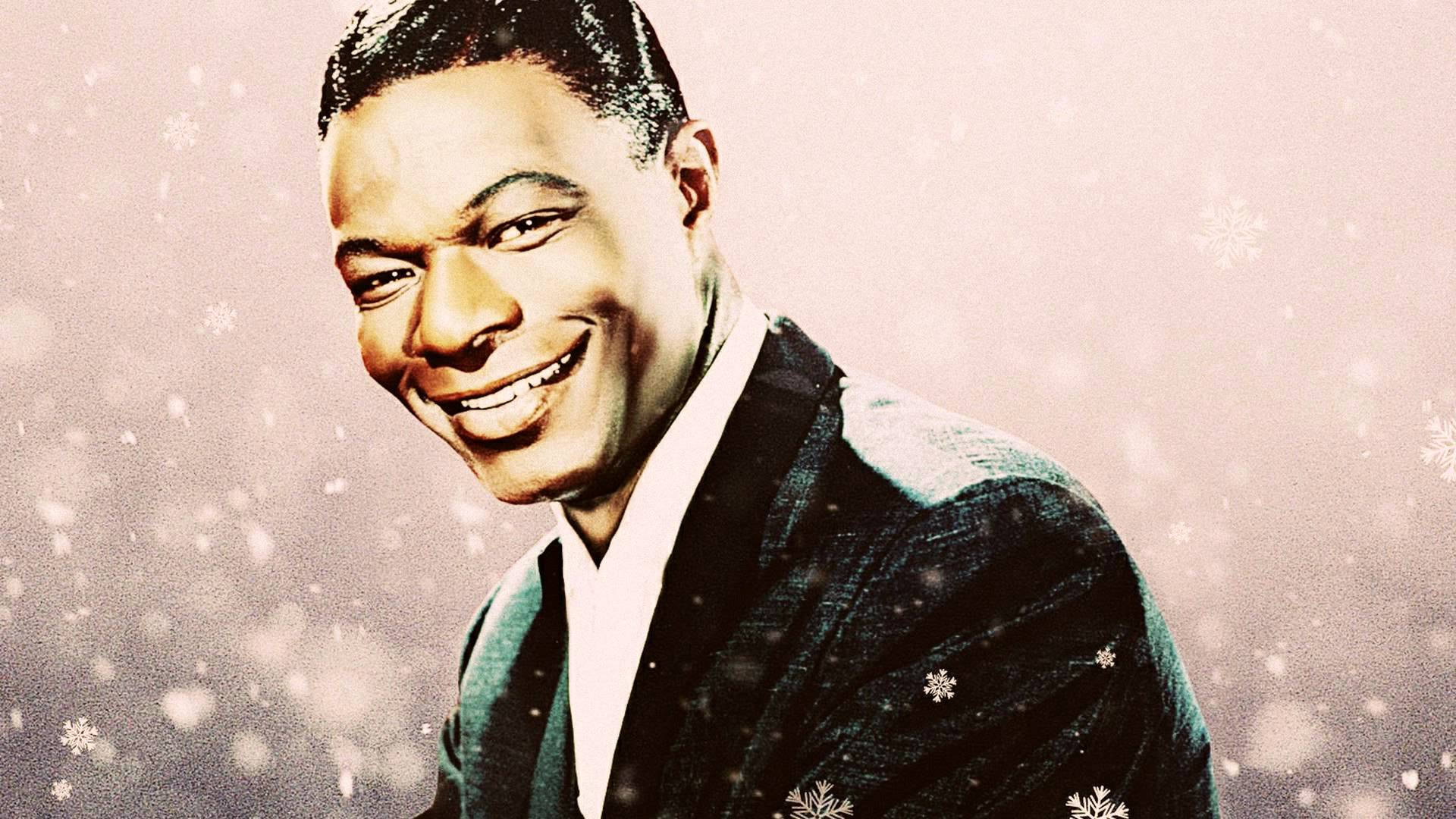 Nat King Cole, snowy pink background, falling snowflakes, Full HD Desktop Wallpaper