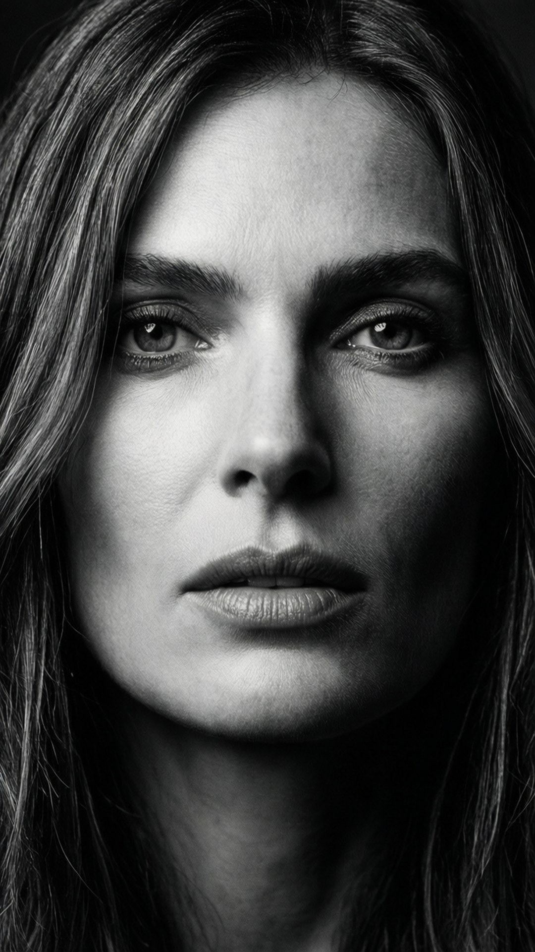 Natalia Vodianova, black and white, close-up, Full HD Phone Wallpaper