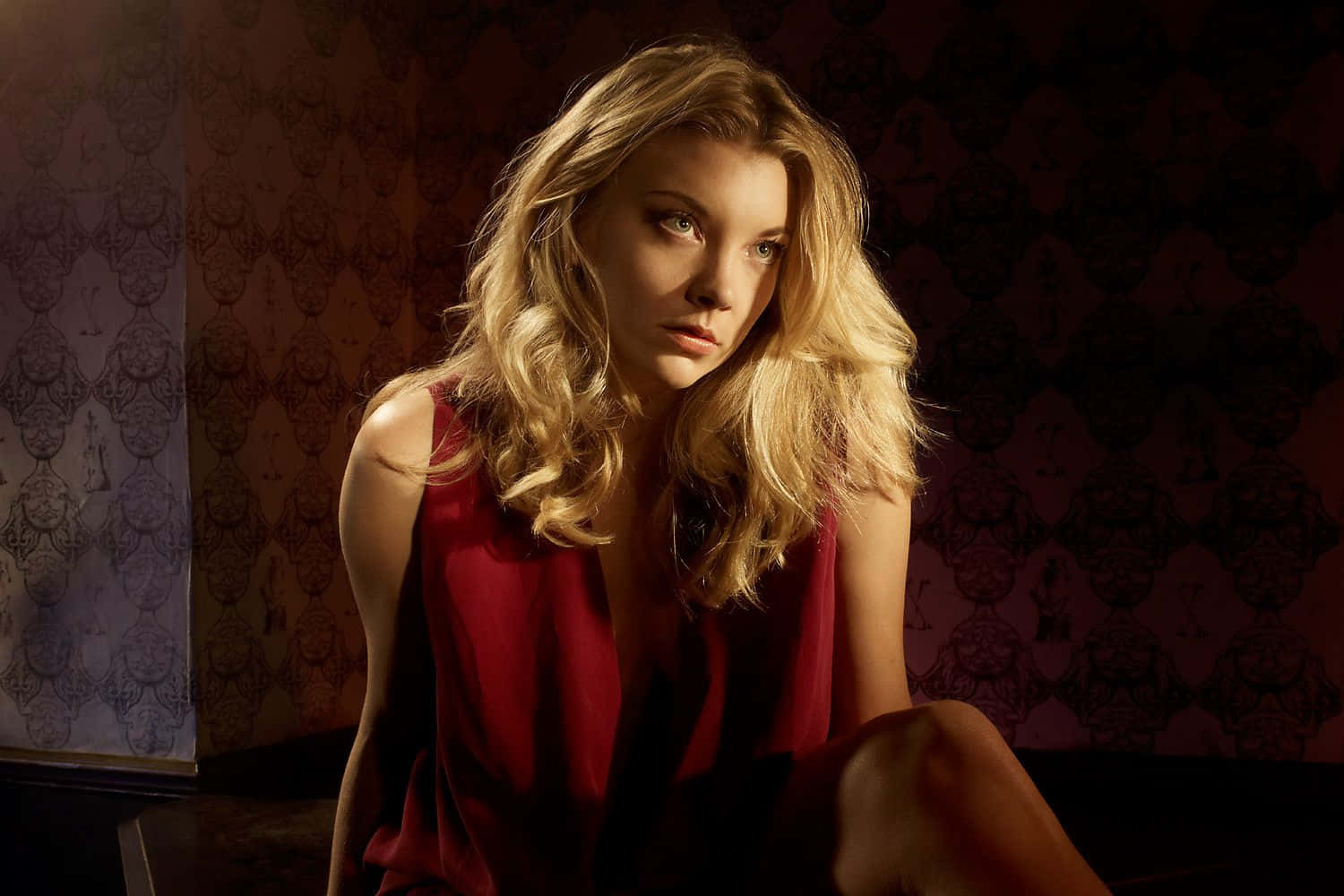 Natalie Dormer, red dress, dim light, HD Desktop Wallpaper
