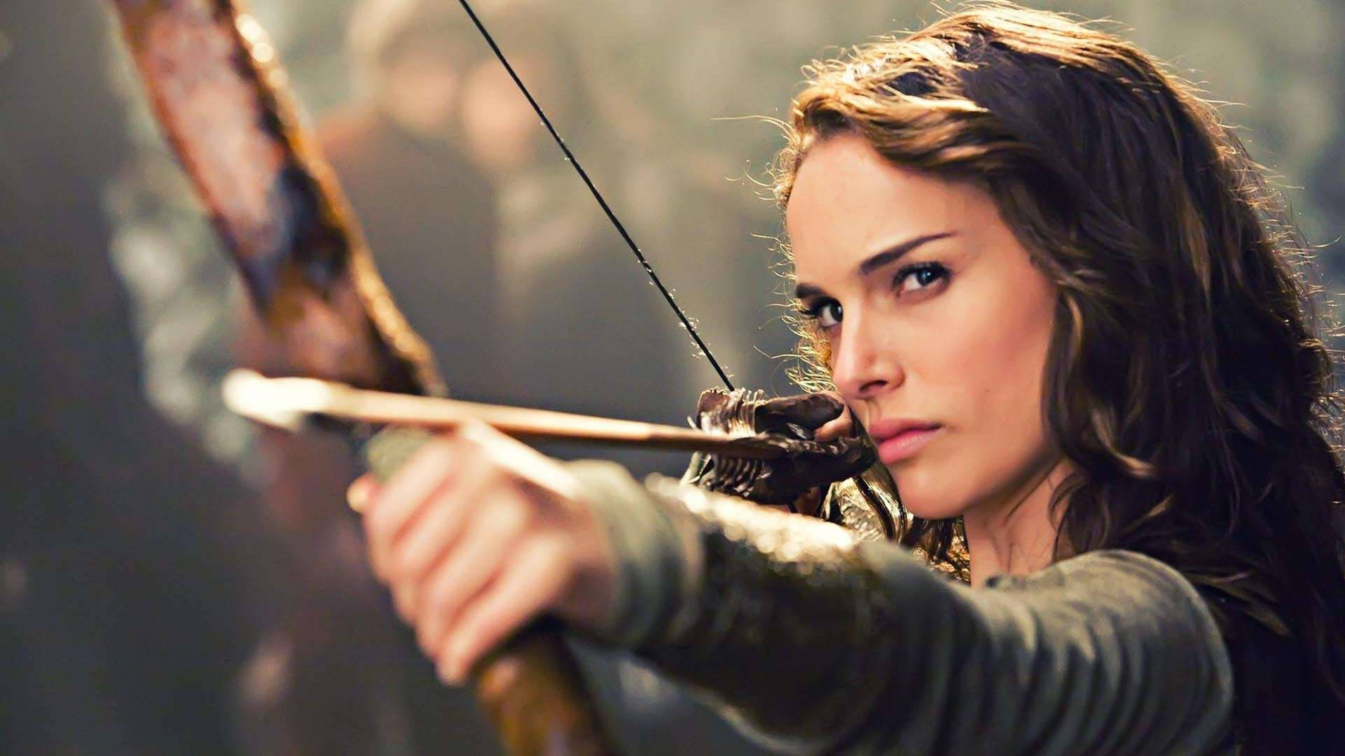 Natalie Portman, bow and arrow, dark hair, Full HD Desktop Wallpaper